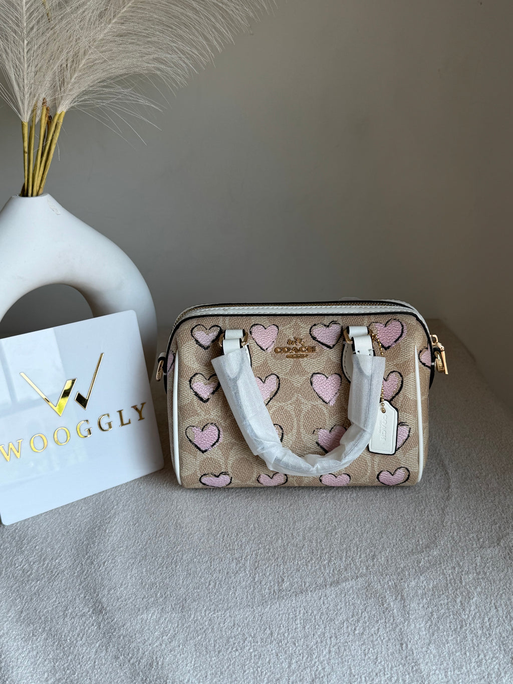 COACH Mini Duffle Bag PREMIUM with Long Strap (Baby Pink Hearts) - BOX PACKING