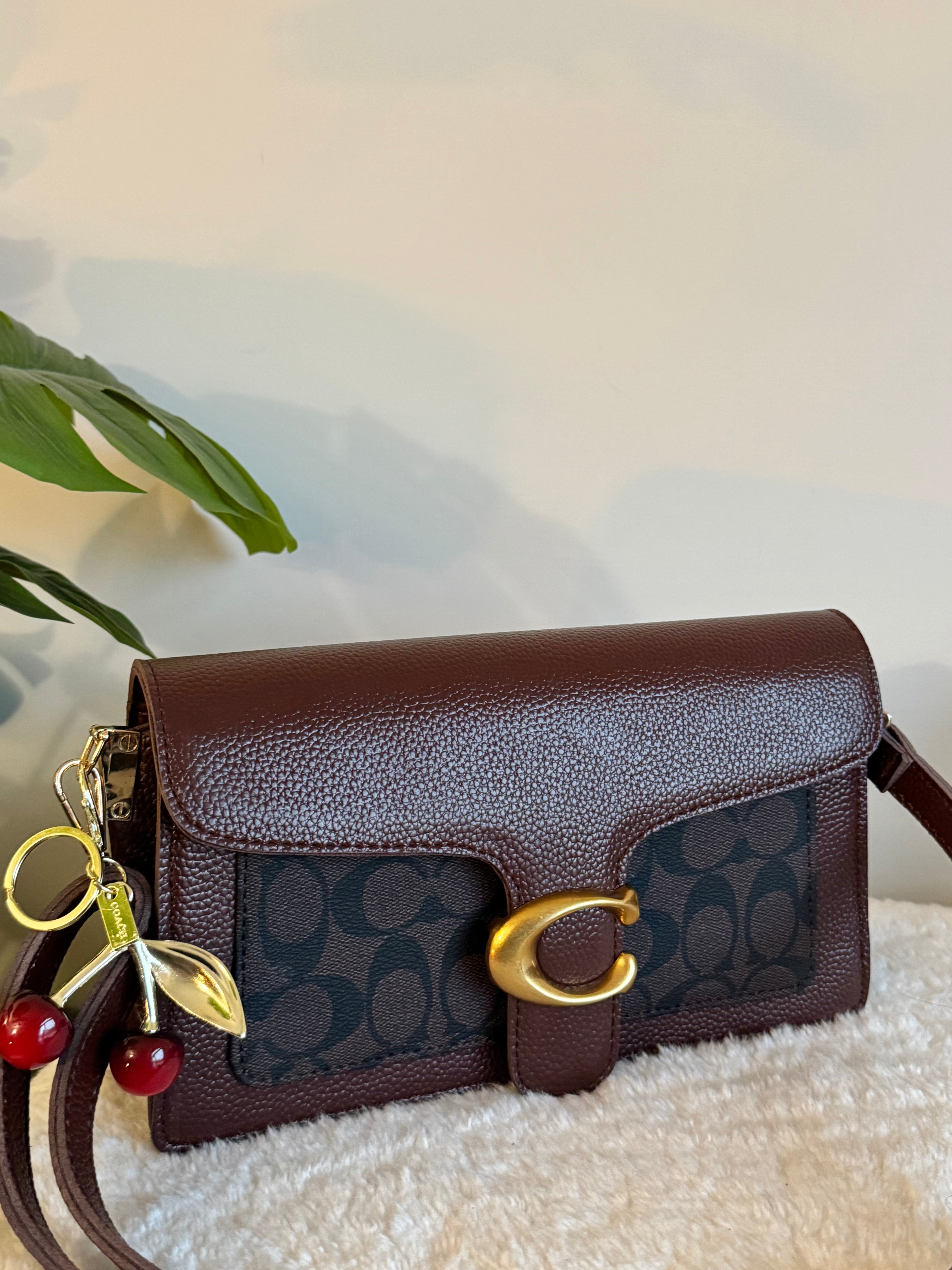 COACH TABBY with Coach Cherry Charm (Burgandy & Grey)