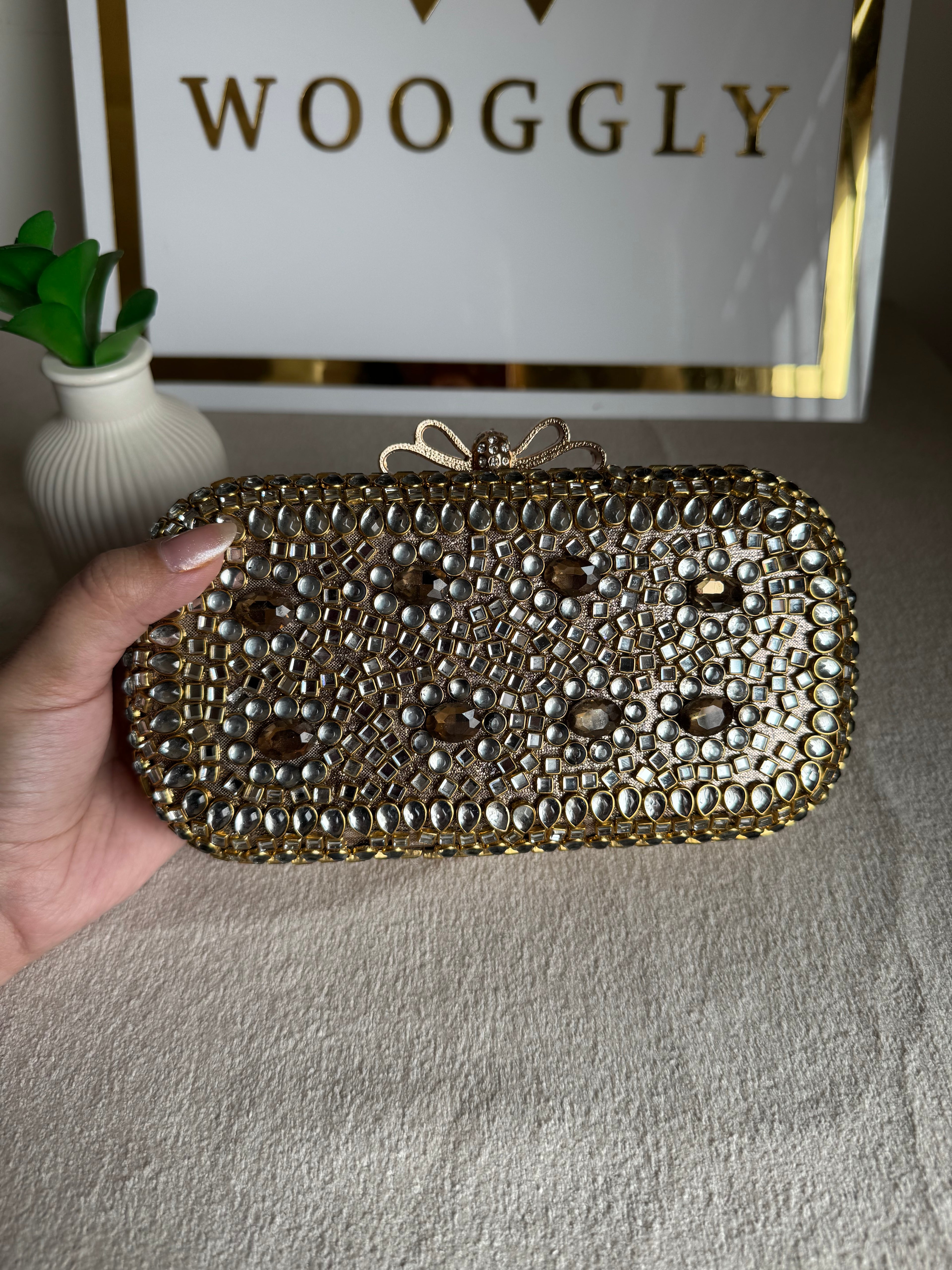 Kundan Stone Clutch - Champagne Stones