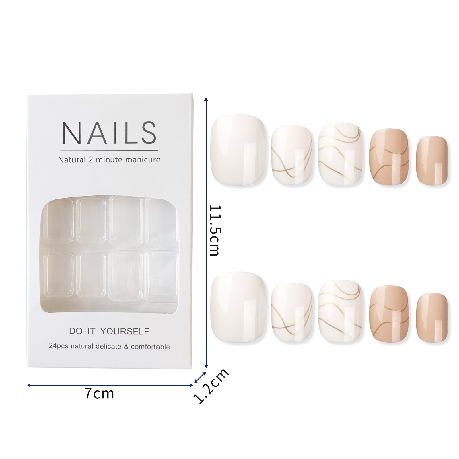 White Marble Press On Nails - 24 Pieces Complete Kit