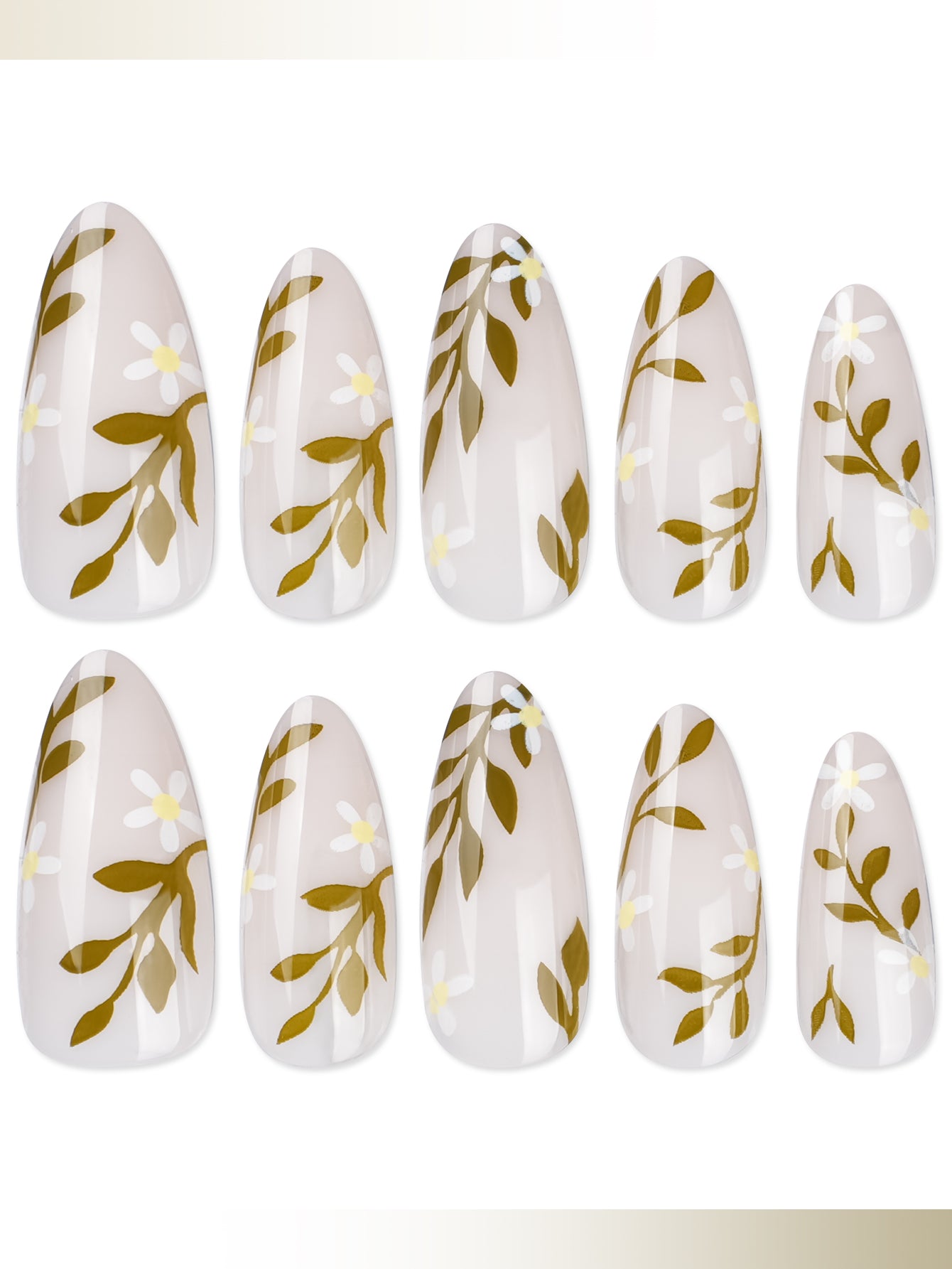 Floral Almond Press On Nails - 24 Pieces Complete Kit