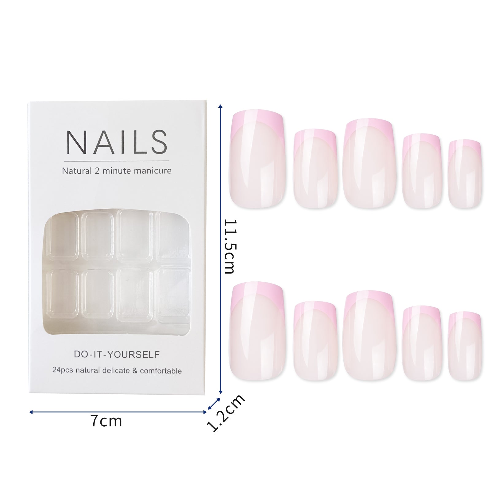 Pretty Pink Press On Nails - 24 Pieces Complete Kit