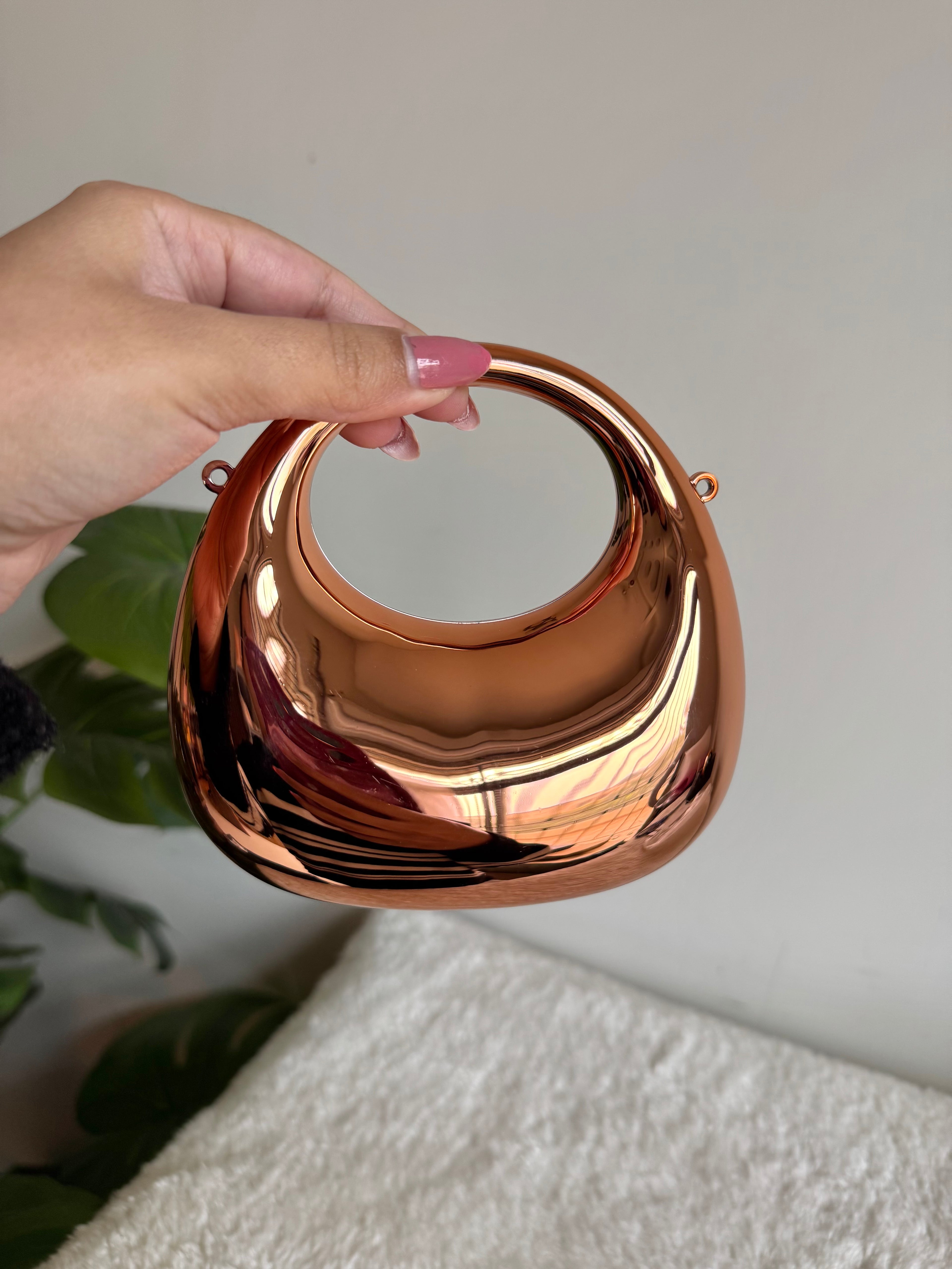 Viral Metallic Clutch with Chain - Mini Rose Gold
