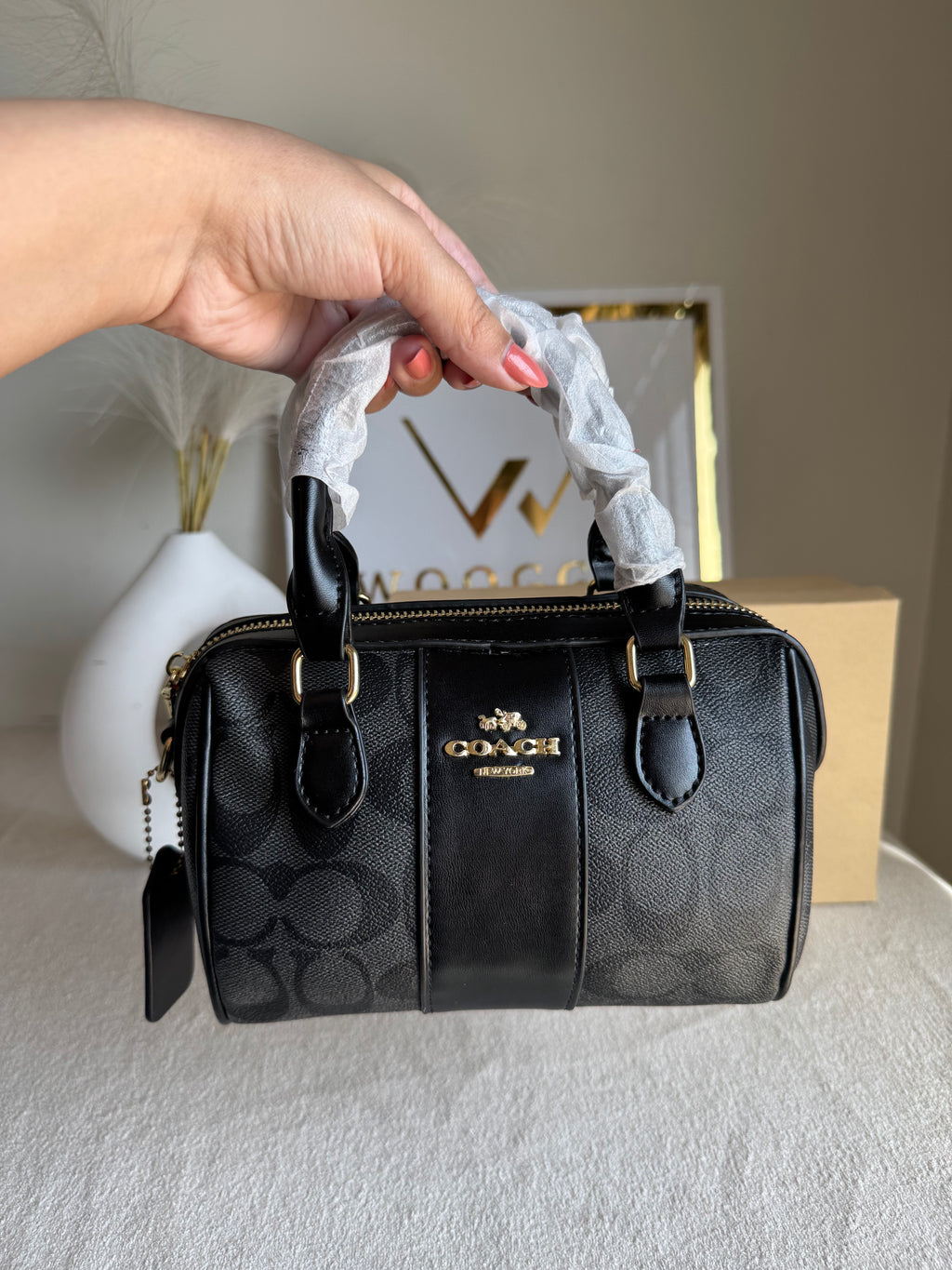 COACH Mini Duffle Bag PREMIUM with Long Strap (Black) - BOX PACKING