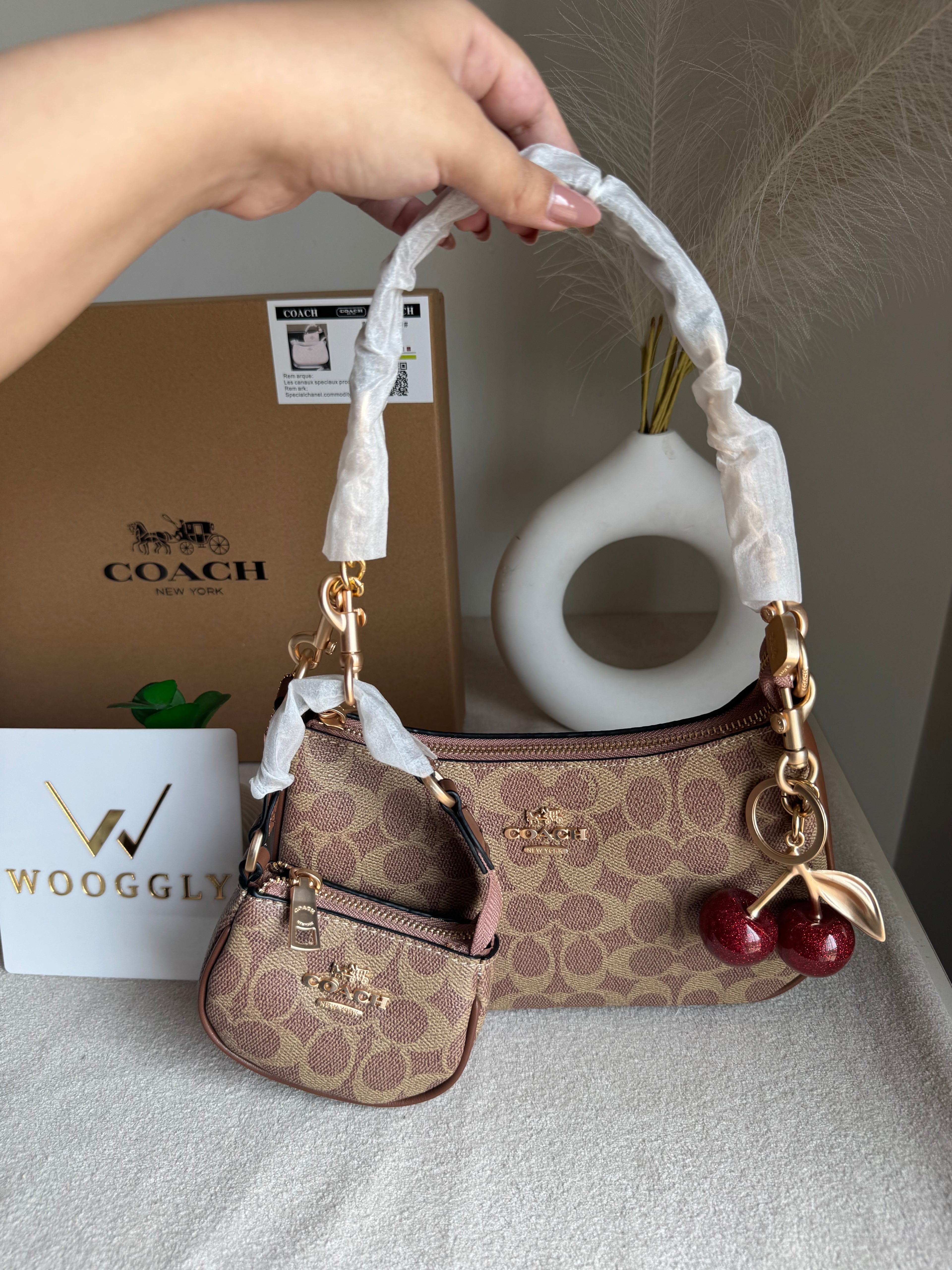COACH Teri Gift Box with Baby Teri Charm & Coach Cherry Charm - Apricot Brown
