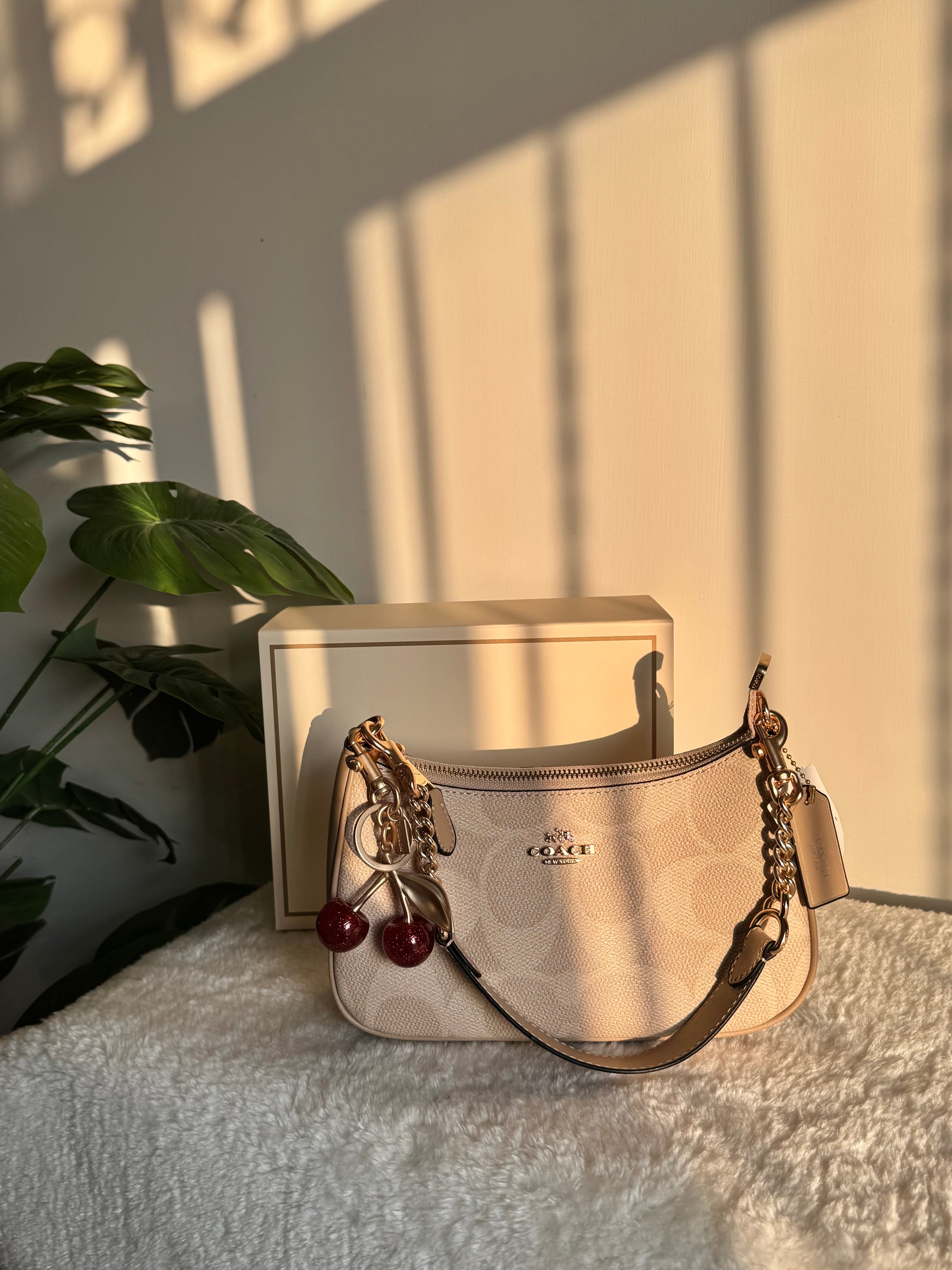 COACH TERI PREMIUM with Coach Cherry Charm (Beige) - BOX PACKING