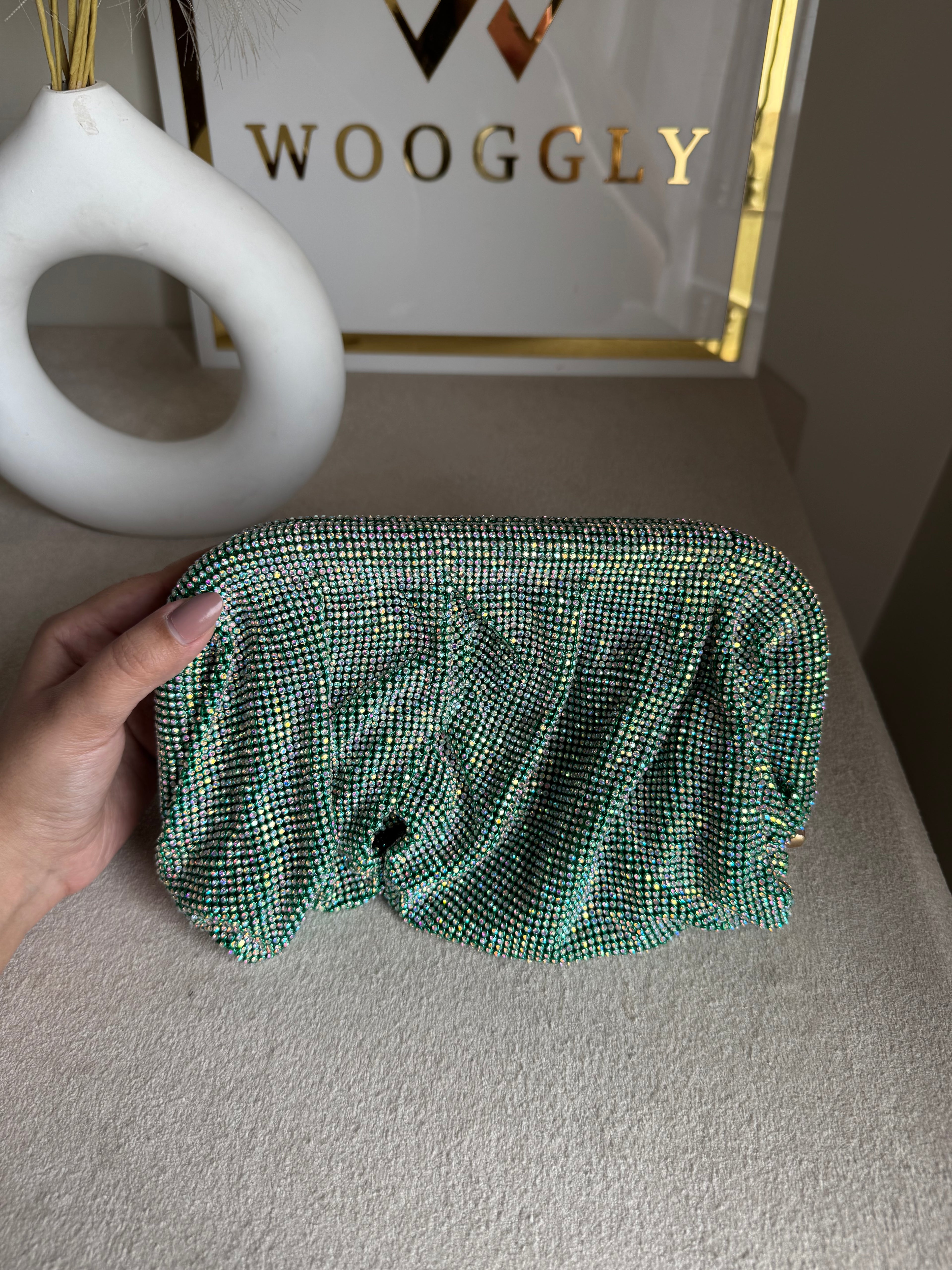 Viral High Quality Rhinestone Clutch with Chain - Aqua Royale