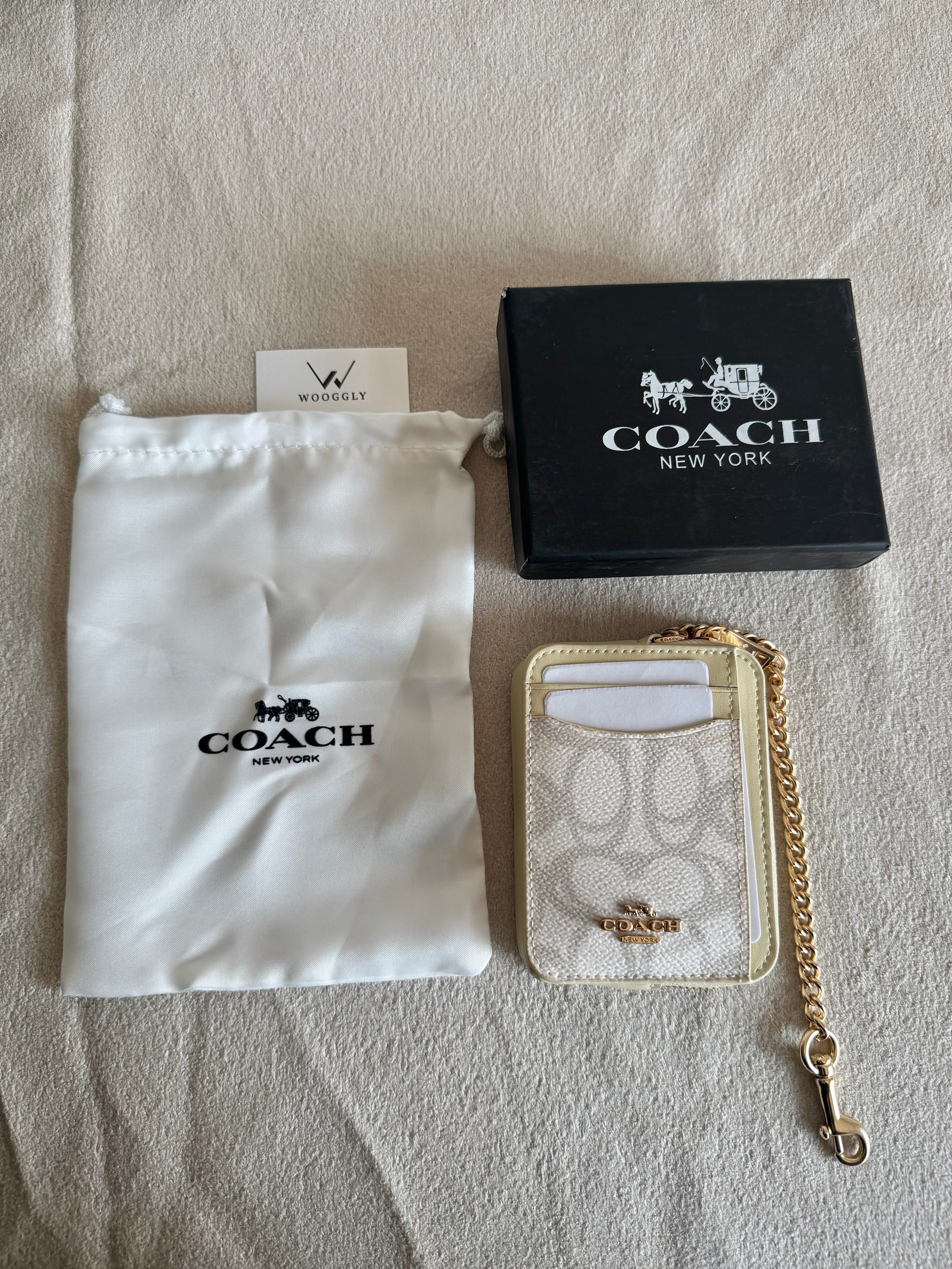 Coach Zip Card Case with Box Packing - White Beige