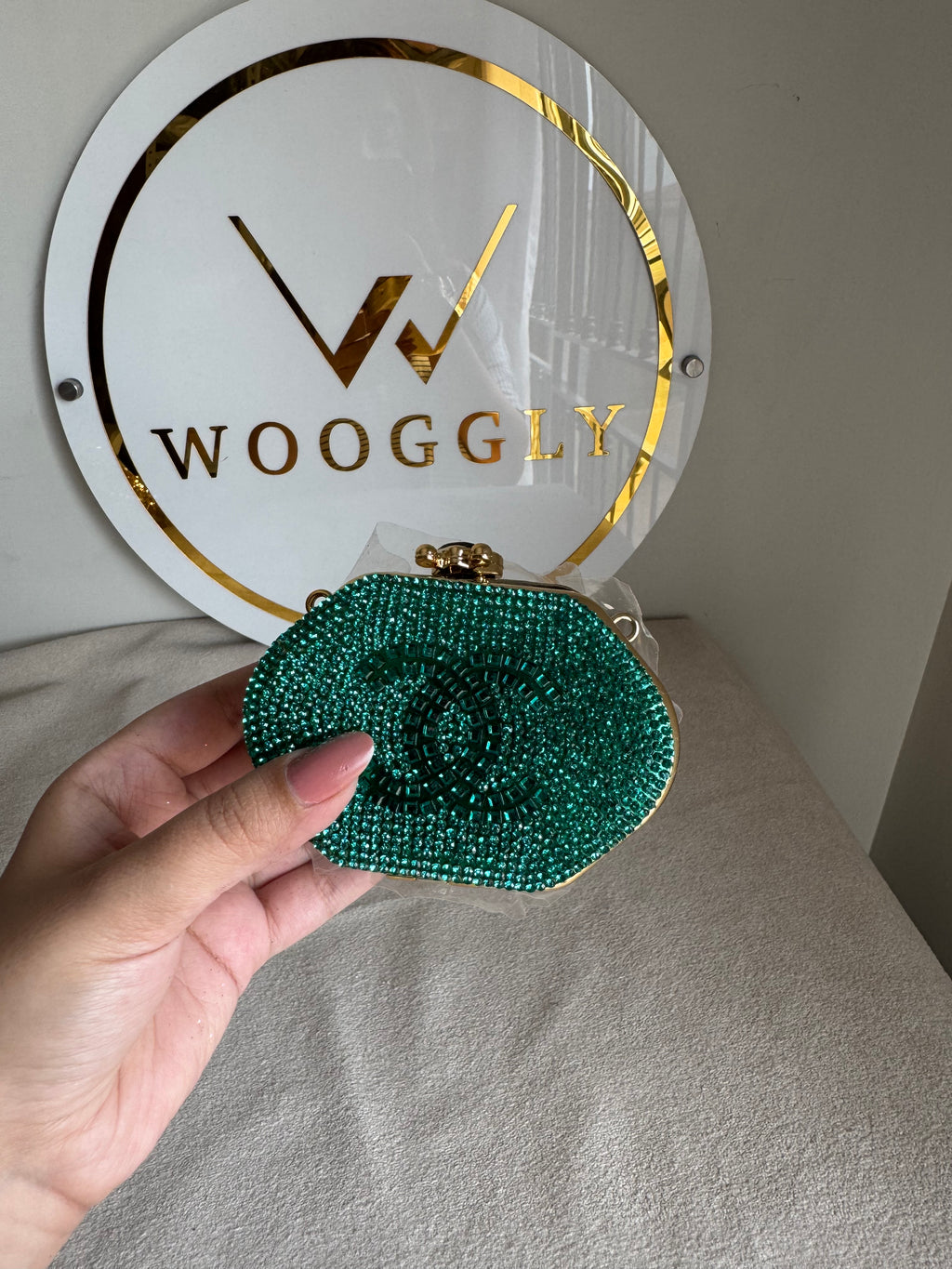 Mini Chanel Embellished Clutch with Chain - Turquoise