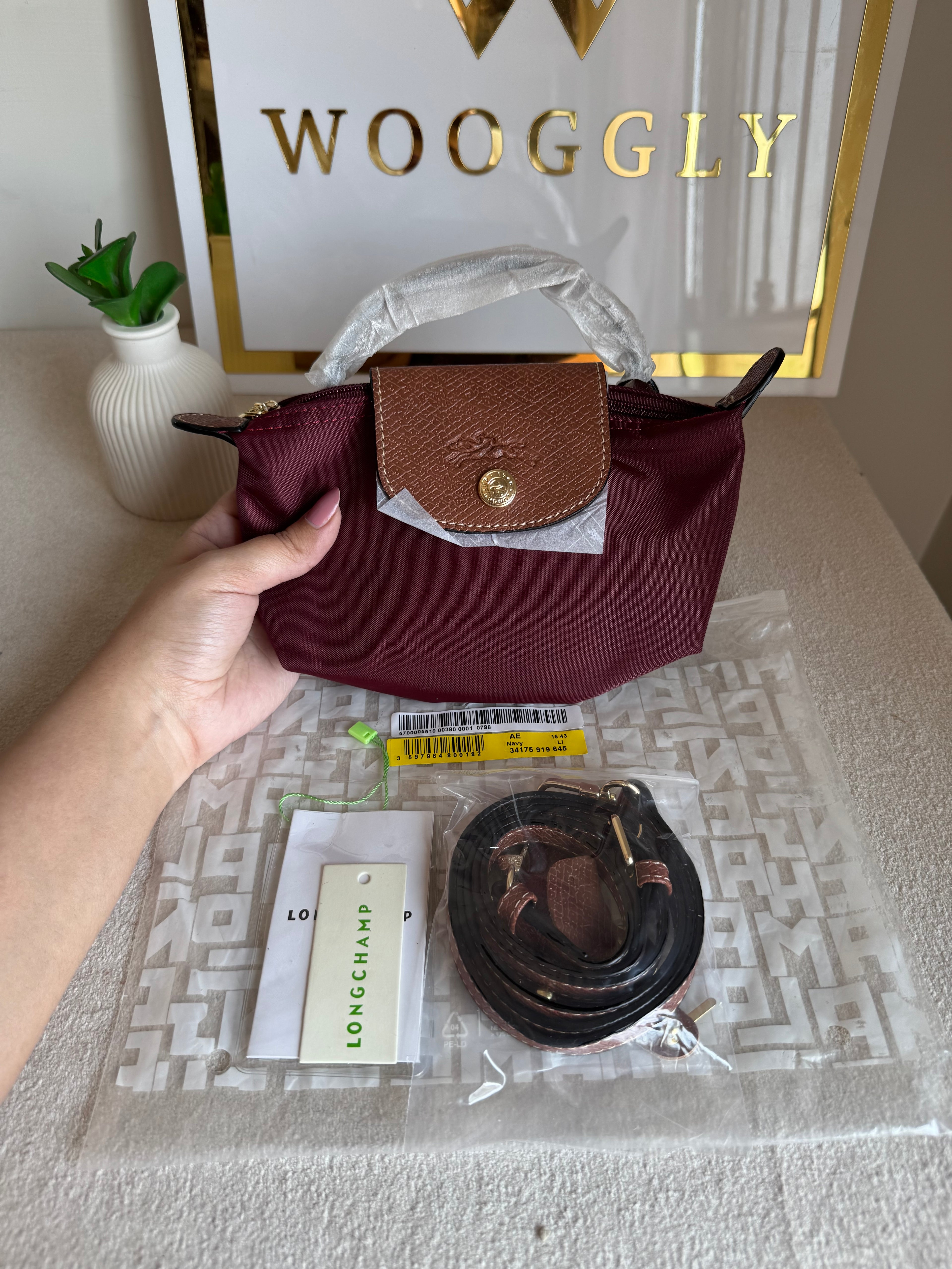 Premium LongChamp Crossbody Bag with Strap - Wine Red (WITH BRAND LOGO)