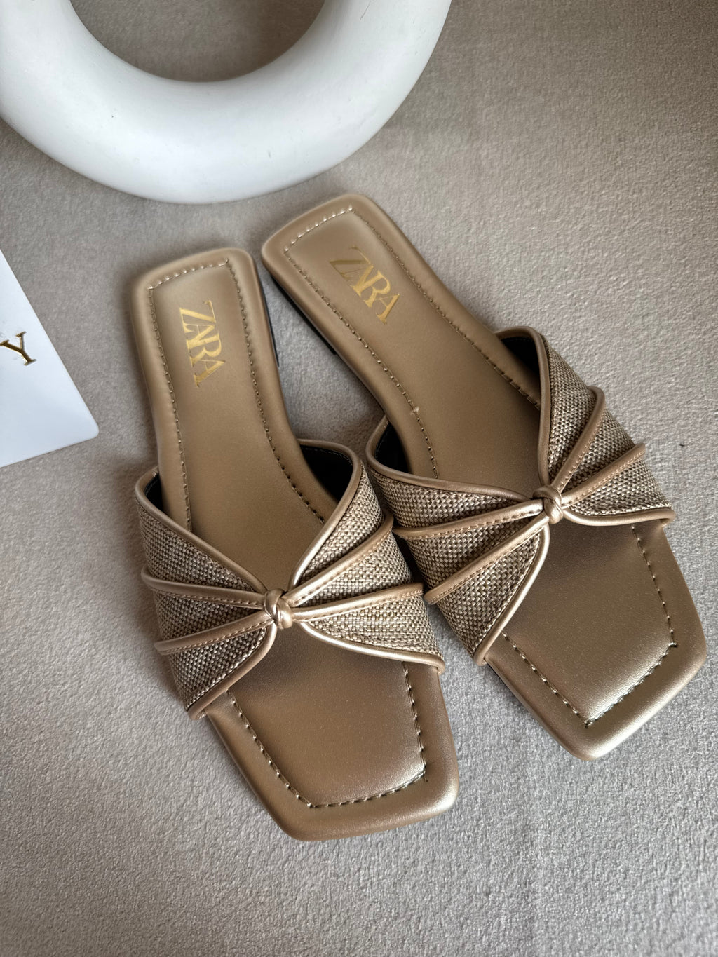 Zara Knot Slides Fawn