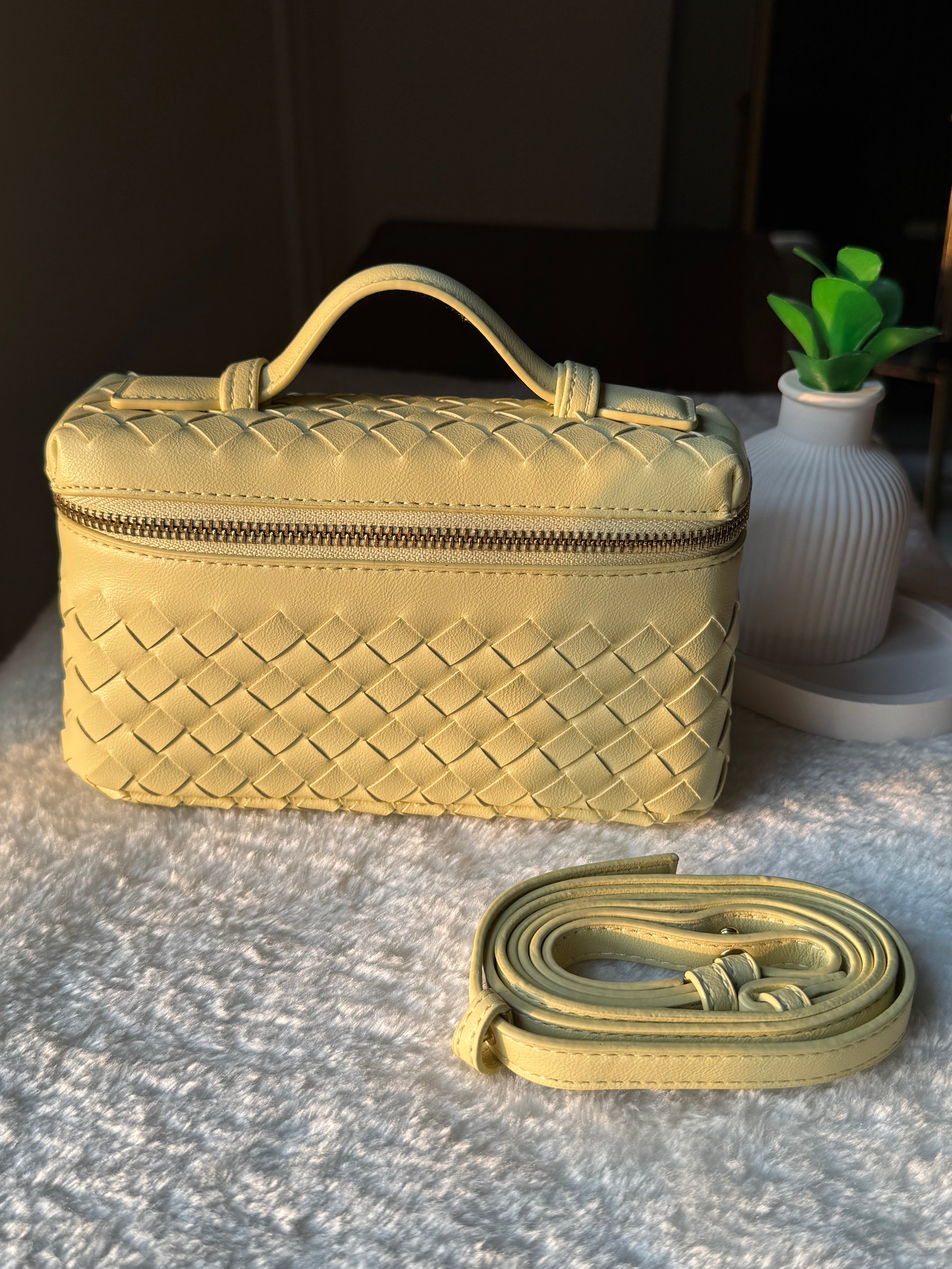 JW Pie Woven Bag with Long Strap (Butter Yellow)