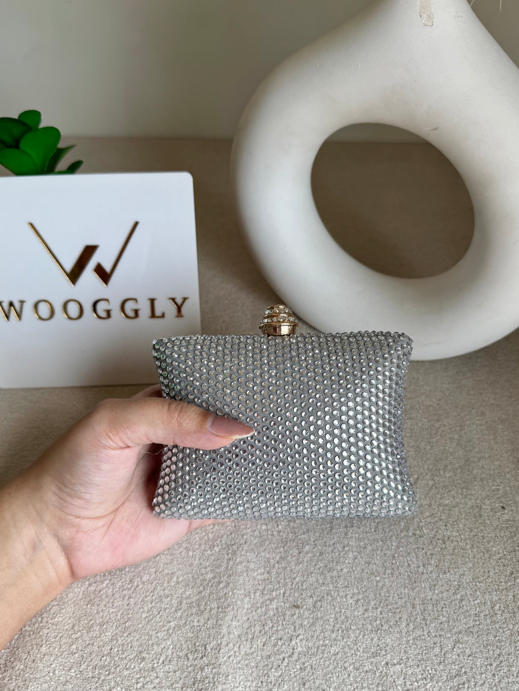 Ella Clutch - Silver with Silver Diamantes