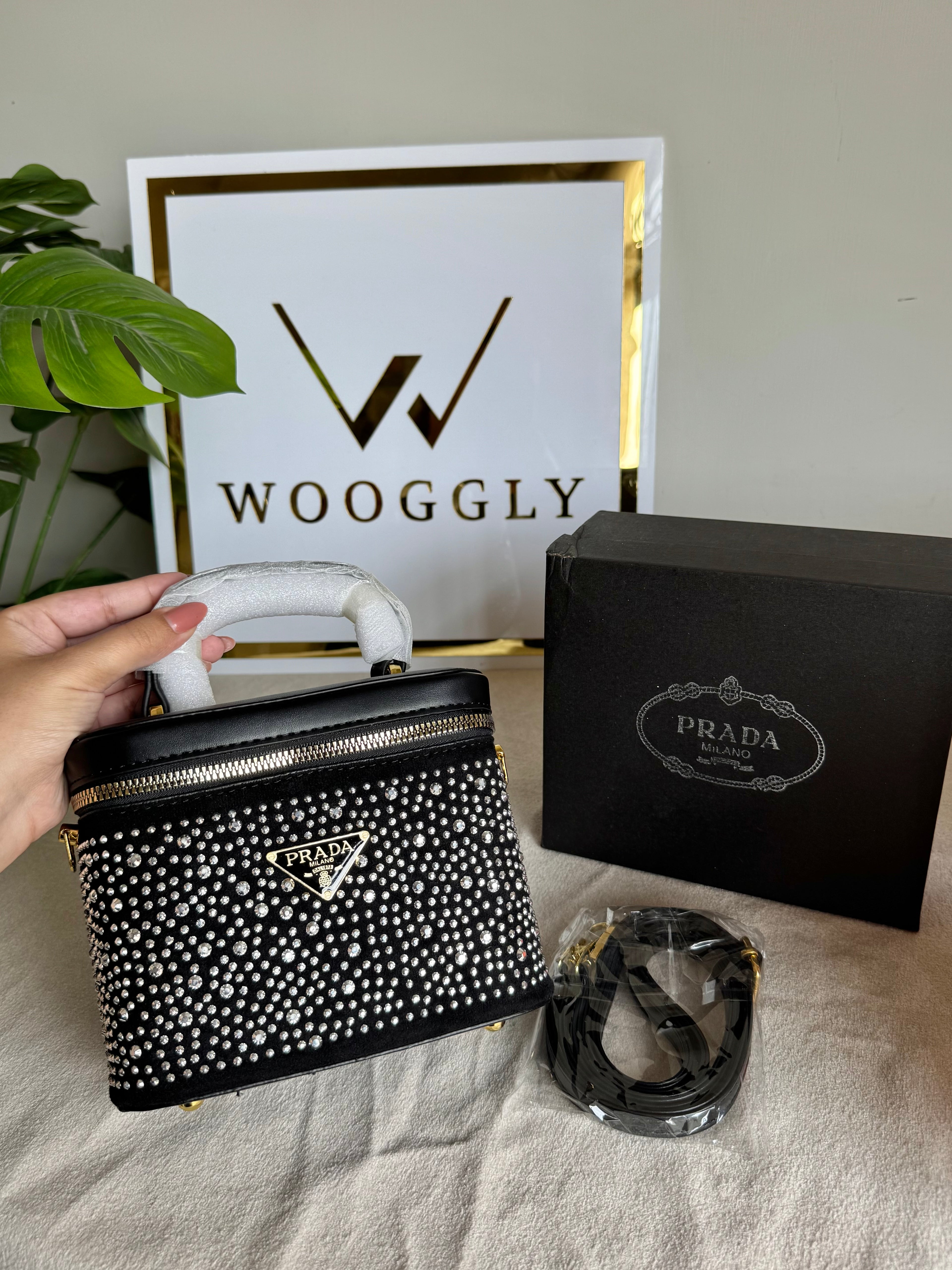 Prada Rhinestone Bucket Bag ( Silver)