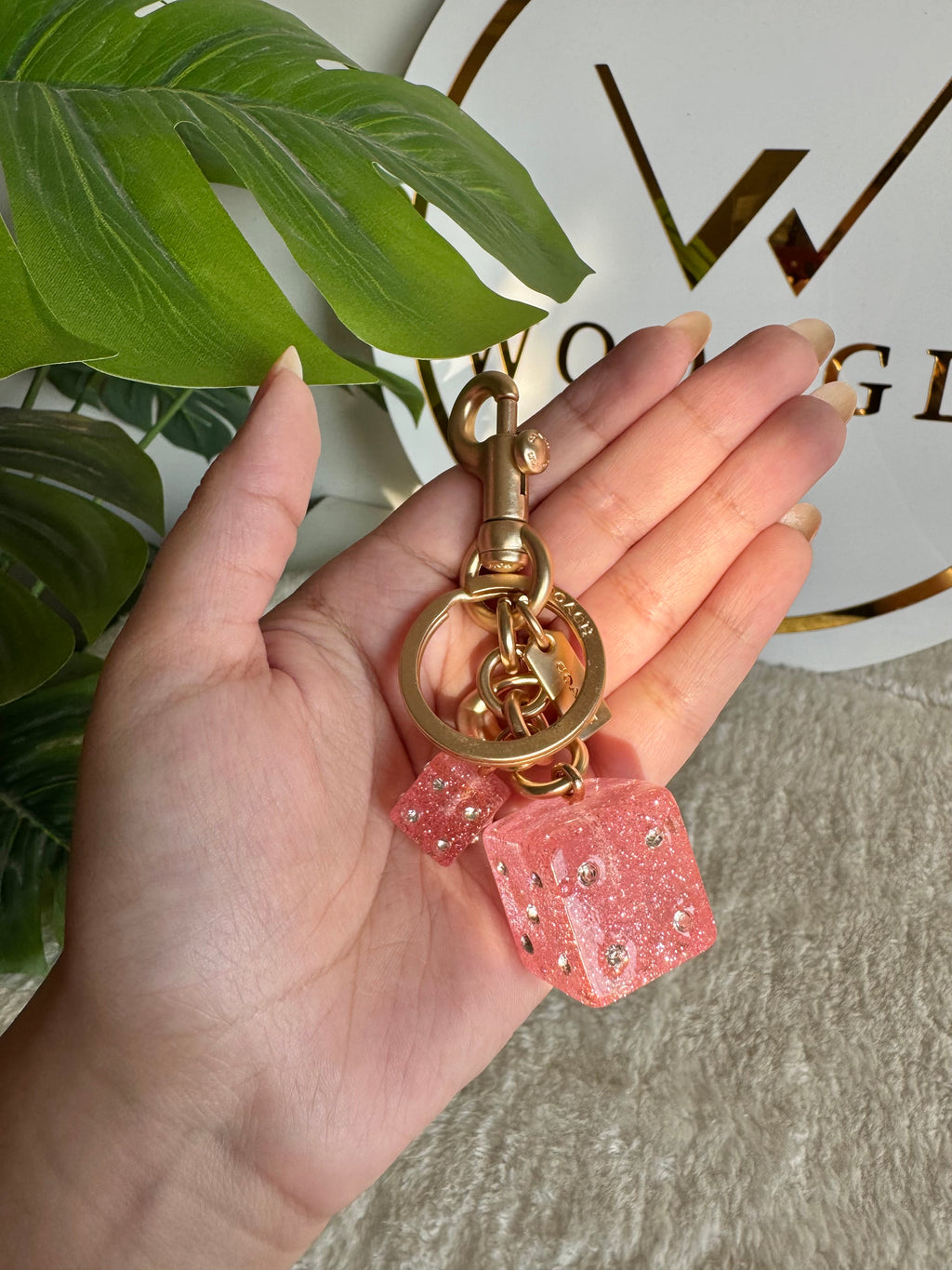 PREMIUM Coach Dice Bag Charm - Pink