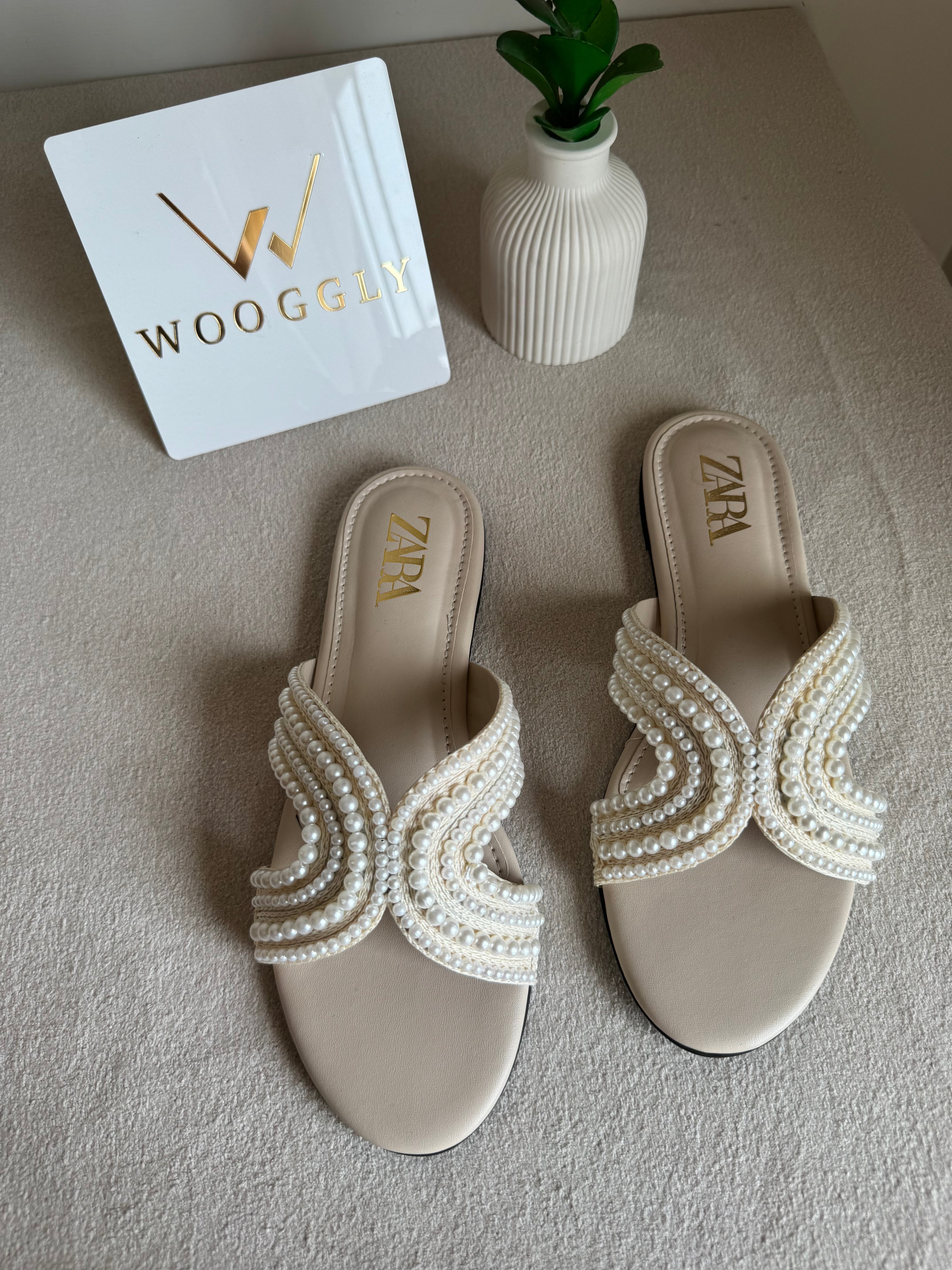 Zara Pearl Slides - Cream