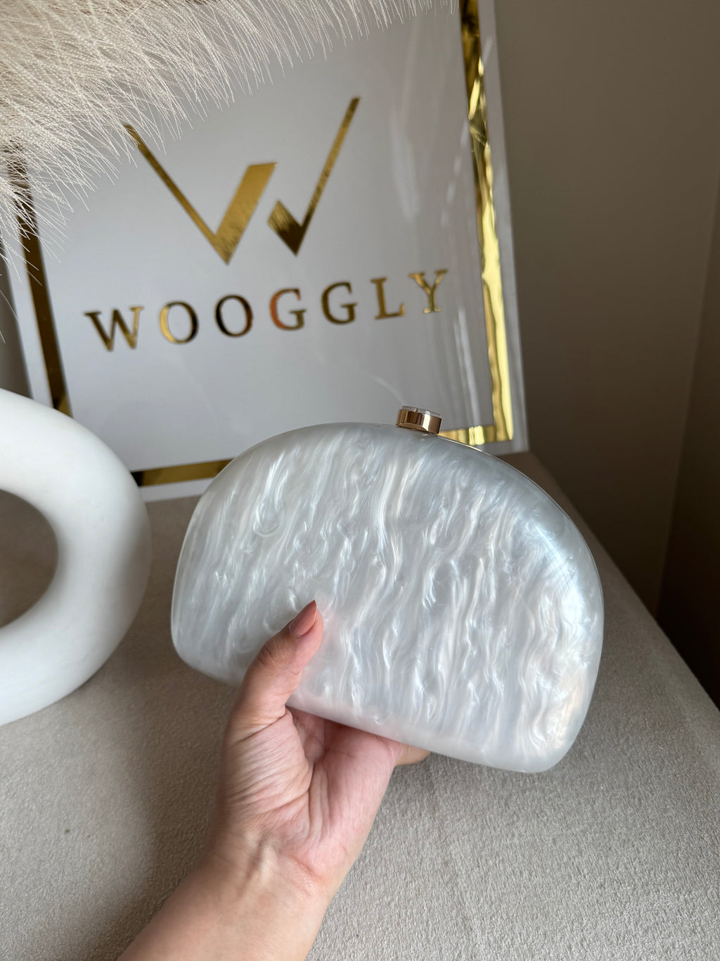Marble Acrylic Clutch - Pearly