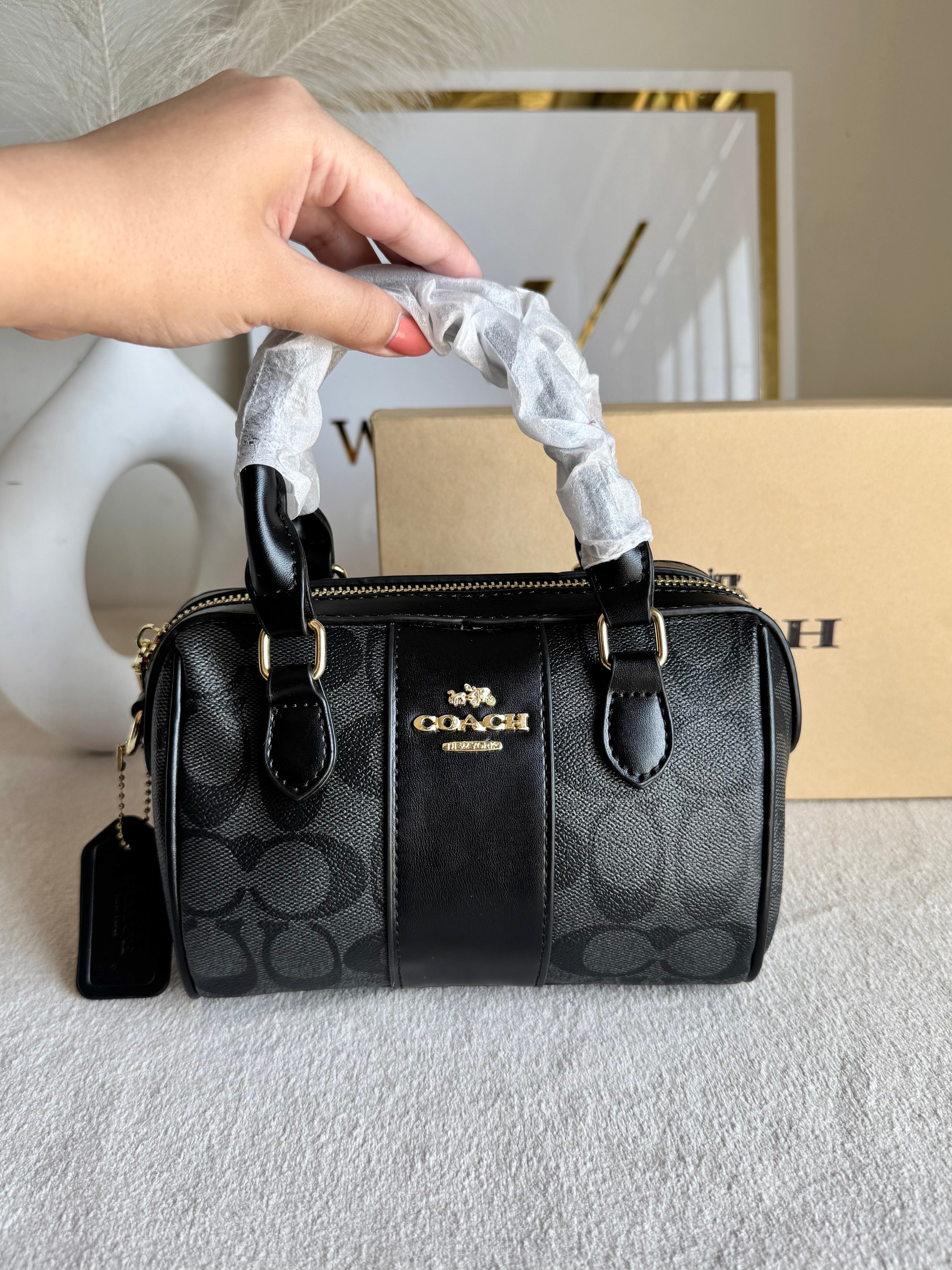 COACH Mini Duffle Bag PREMIUM with Long Strap (Black) - BOX PACKING