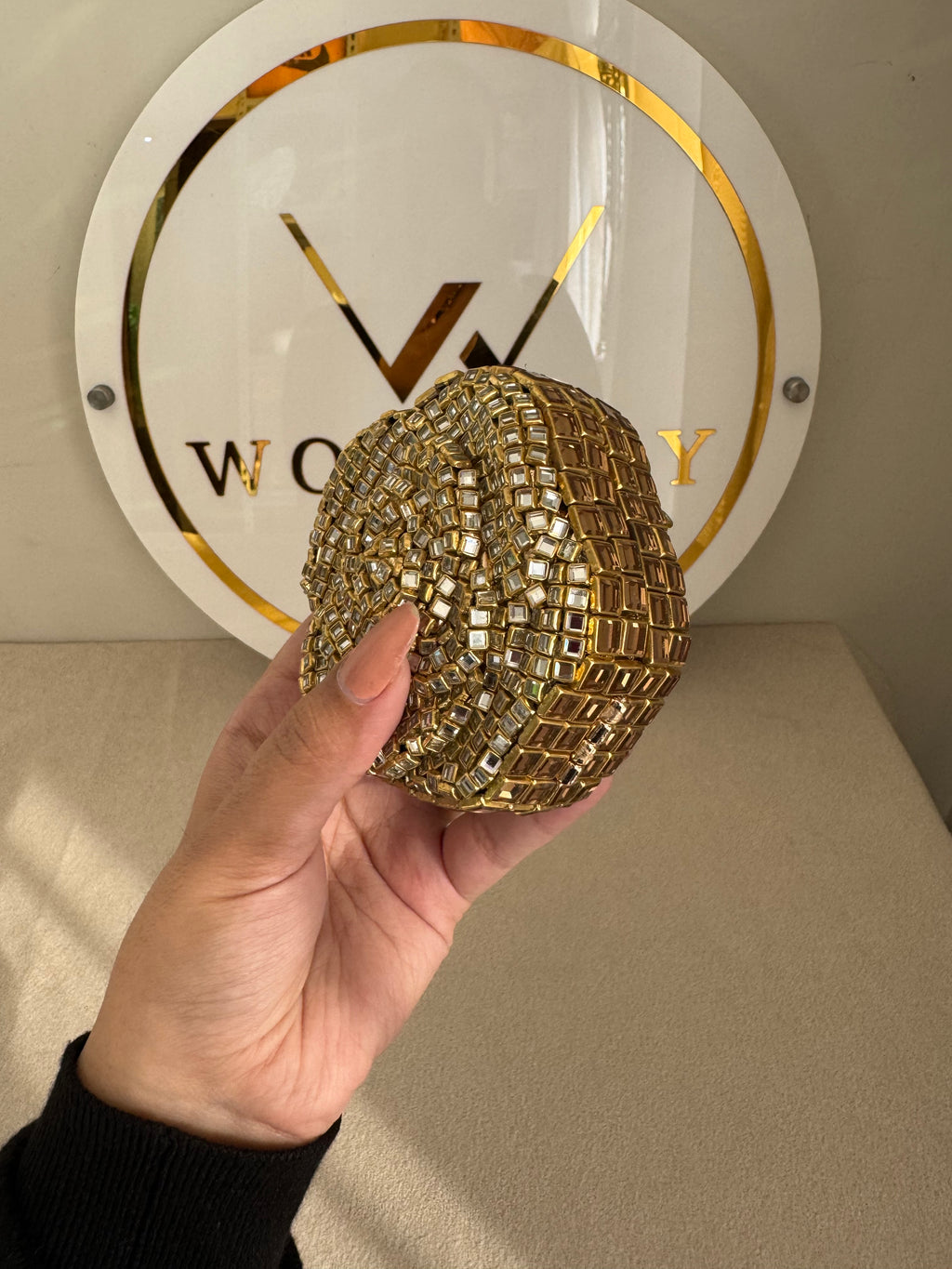 Kundan Flower Clutch - Gold with Chain