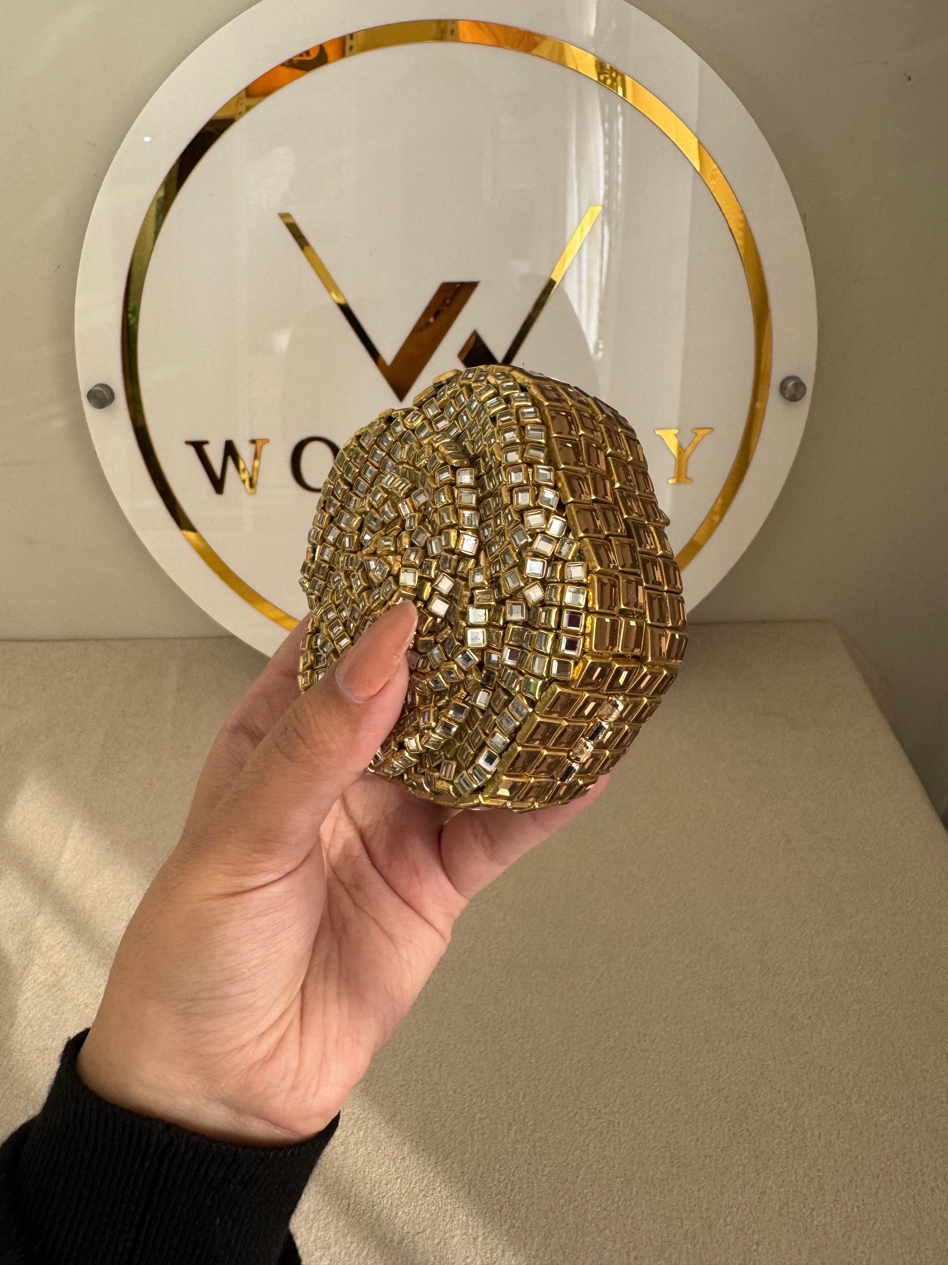 Kundan Flower Clutch - Gold with Chain