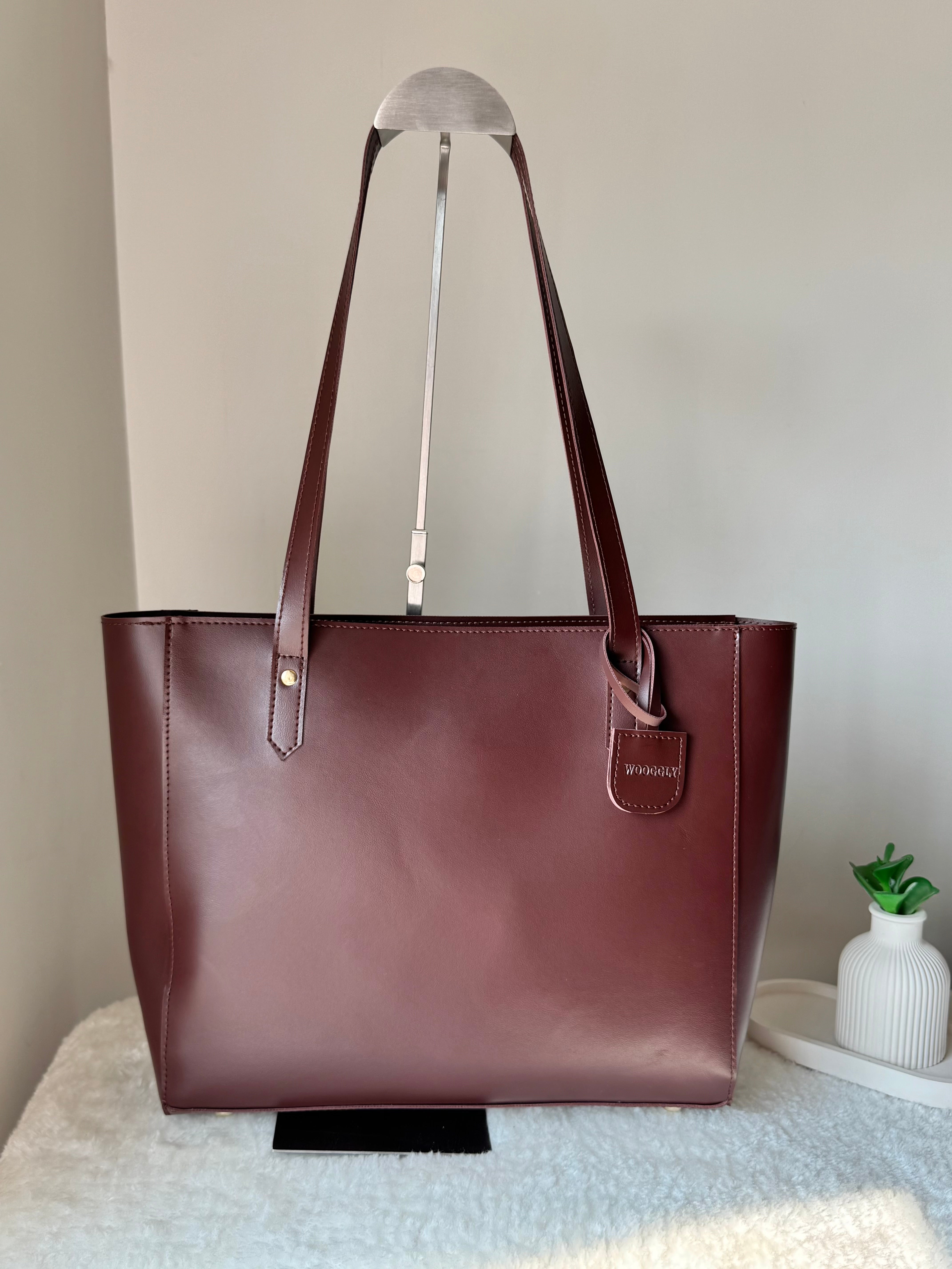 Wooggly Signature Tote Bag with Cherry Charm - Chocolate Brown