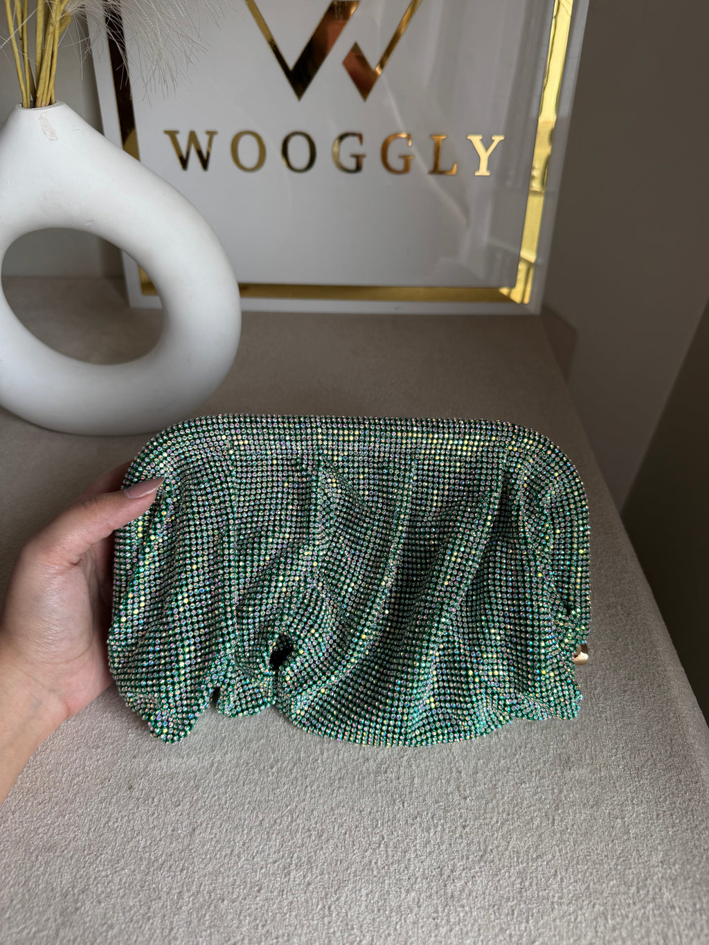 Viral High Quality Rhinestone Clutch with Chain - Aqua Royale
