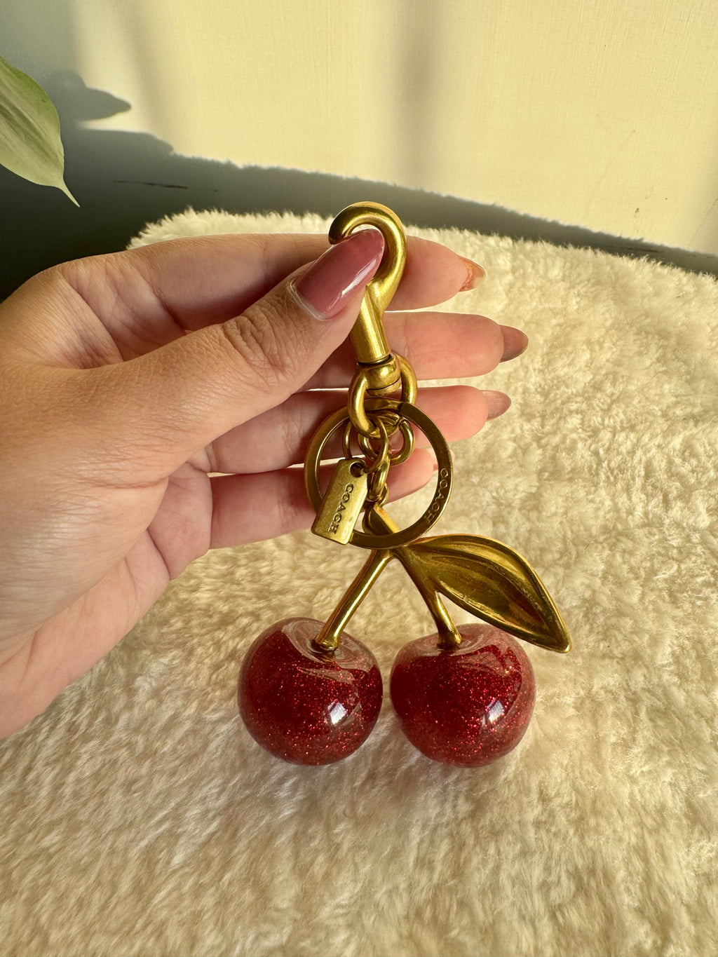 PREMIUM Coach Branded Cherry Bag Charm - Maroon & Gold