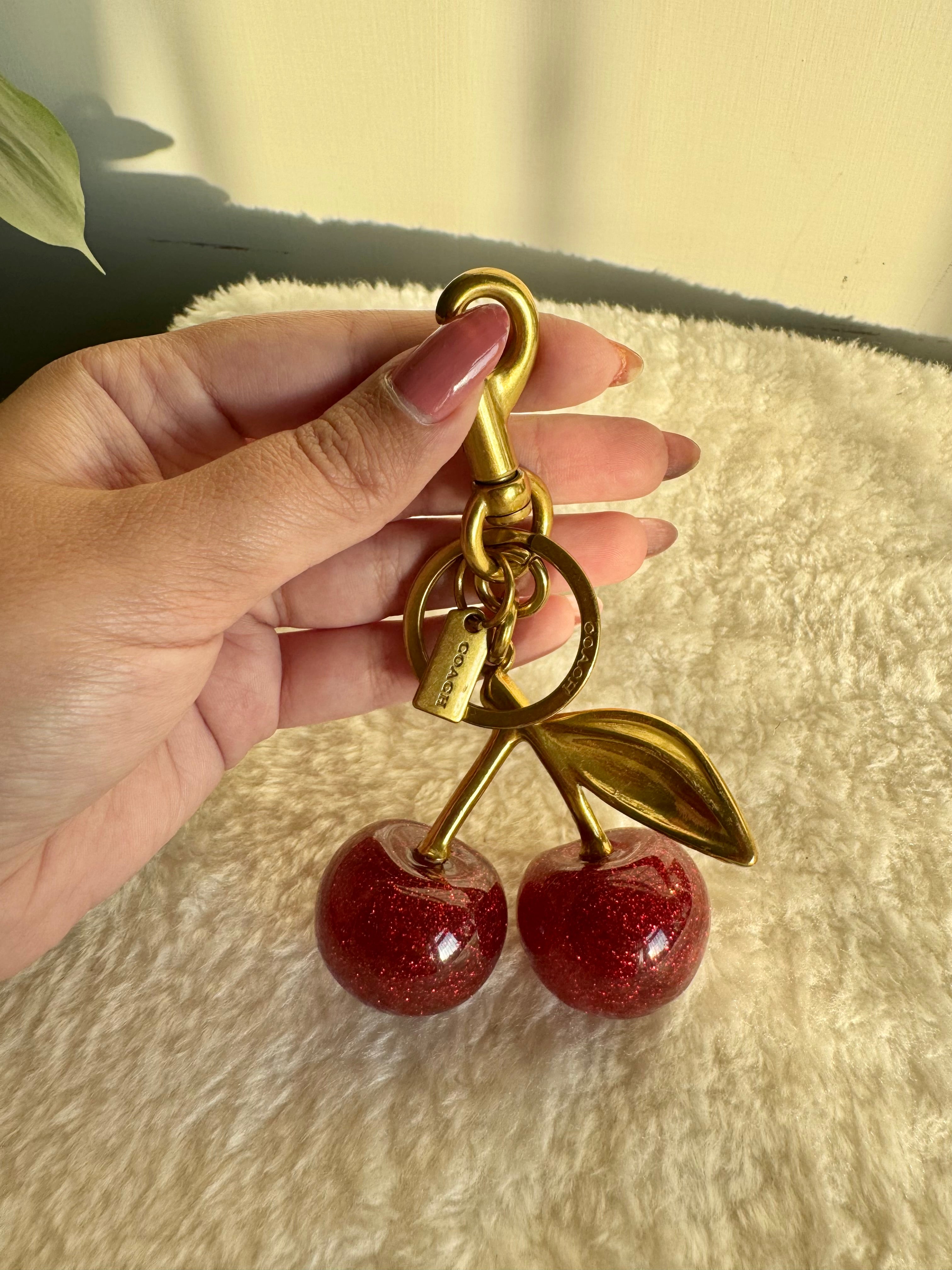 PREMIUM Coach Branded Cherry Bag Charm - Maroon & Gold