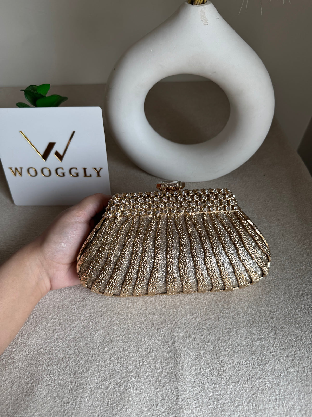 Roselle Clutch Champagne Metal