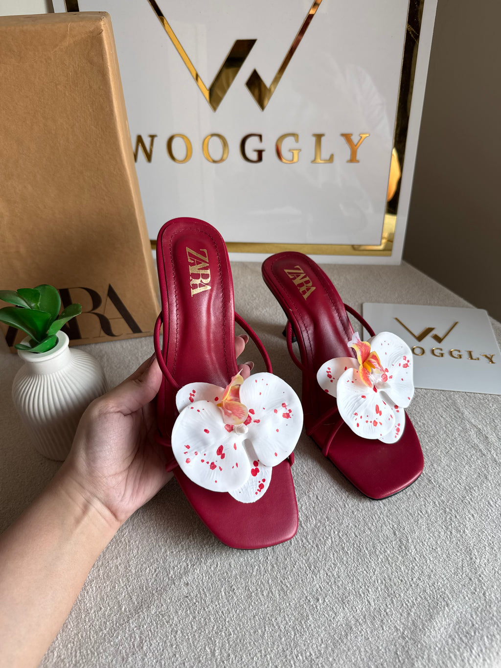 Zara Flower Heels MAROON - with Brand Box