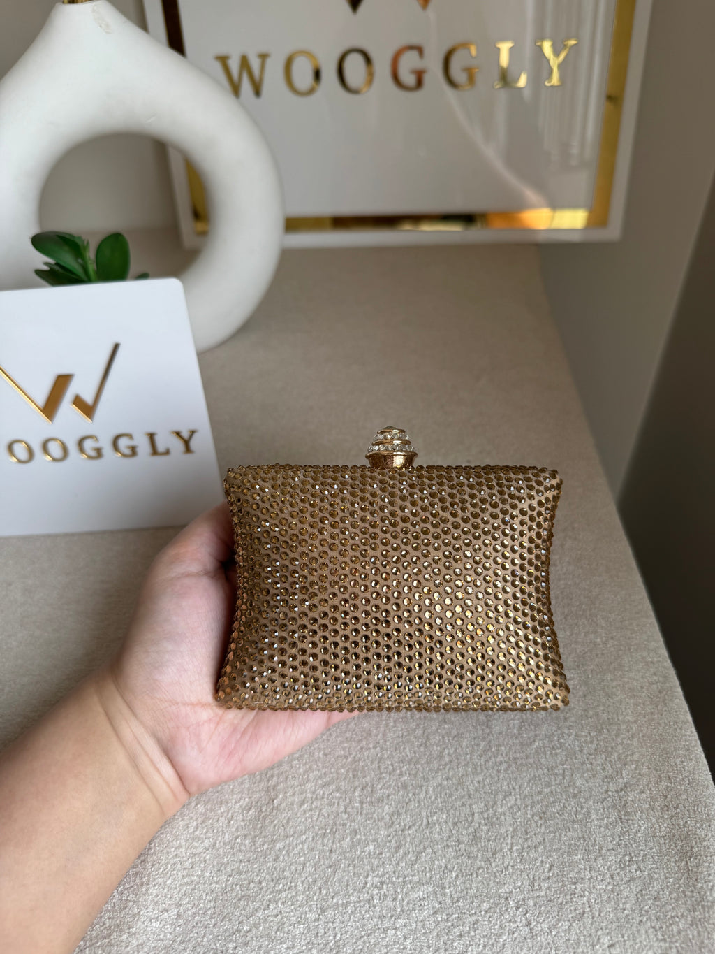Ella Clutch - Champagne with Silver Diamontes