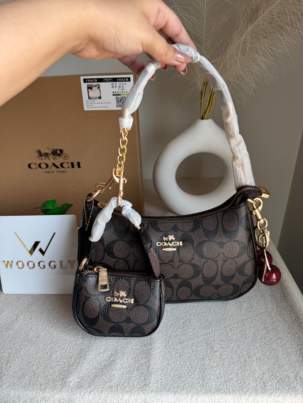 COACH Teri Gift Box with Baby Teri Charm & Coach Cherry Charm - Signature Brown