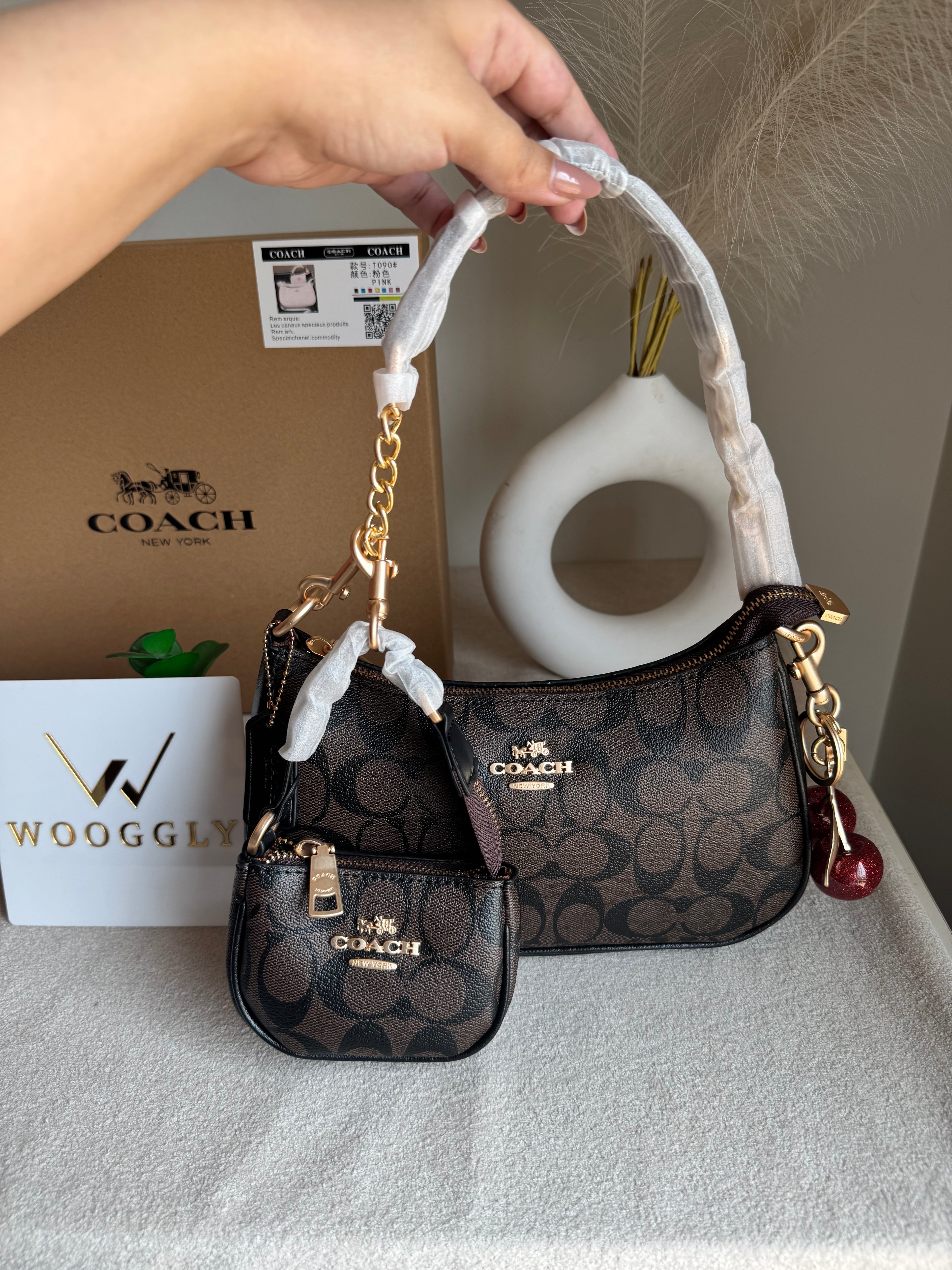 COACH Teri Gift Box with Baby Teri Charm & Coach Cherry Charm - Signature Brown