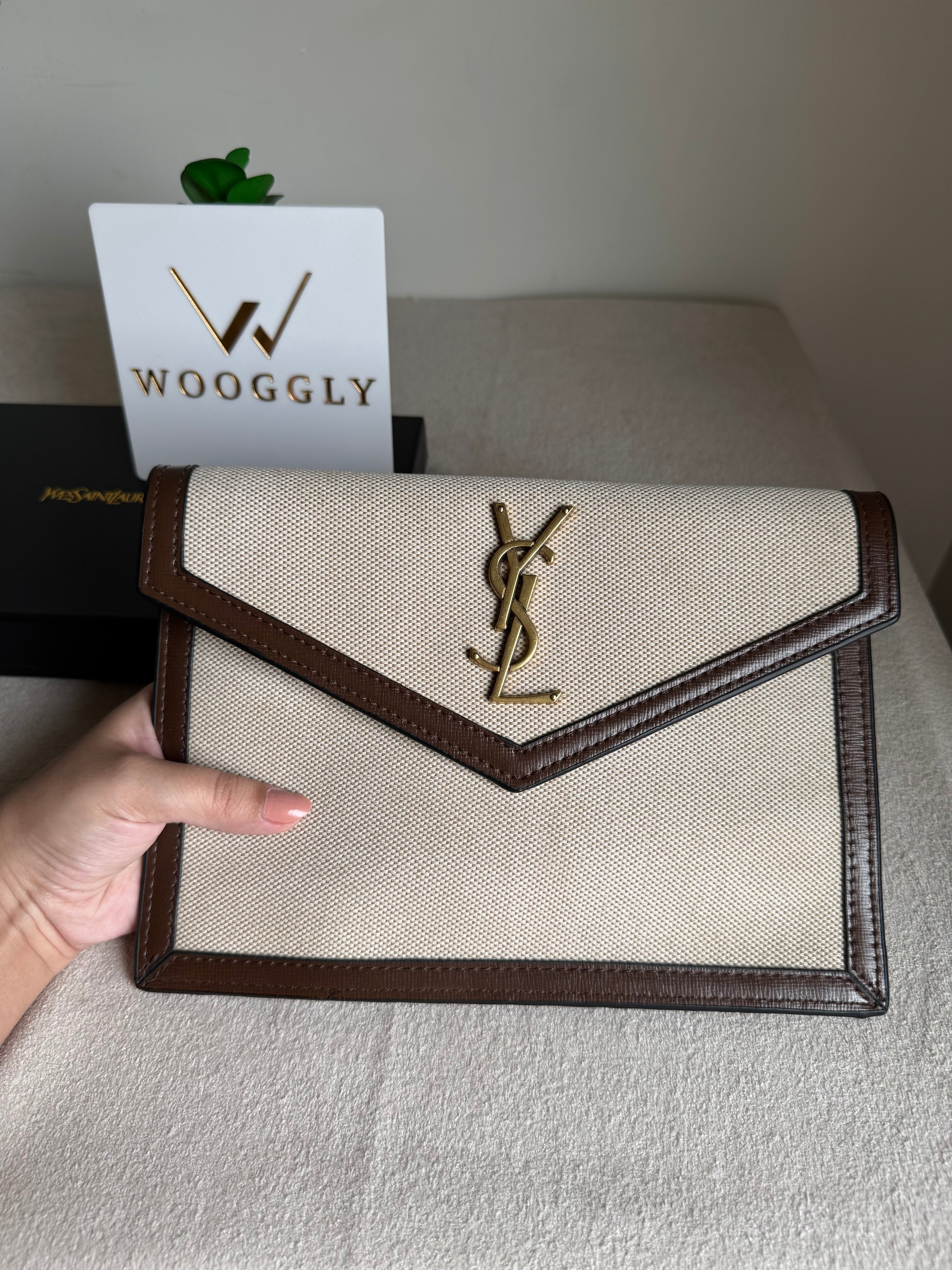 Premium Quality YSL Pouch with Box Packing - Statement Brown
