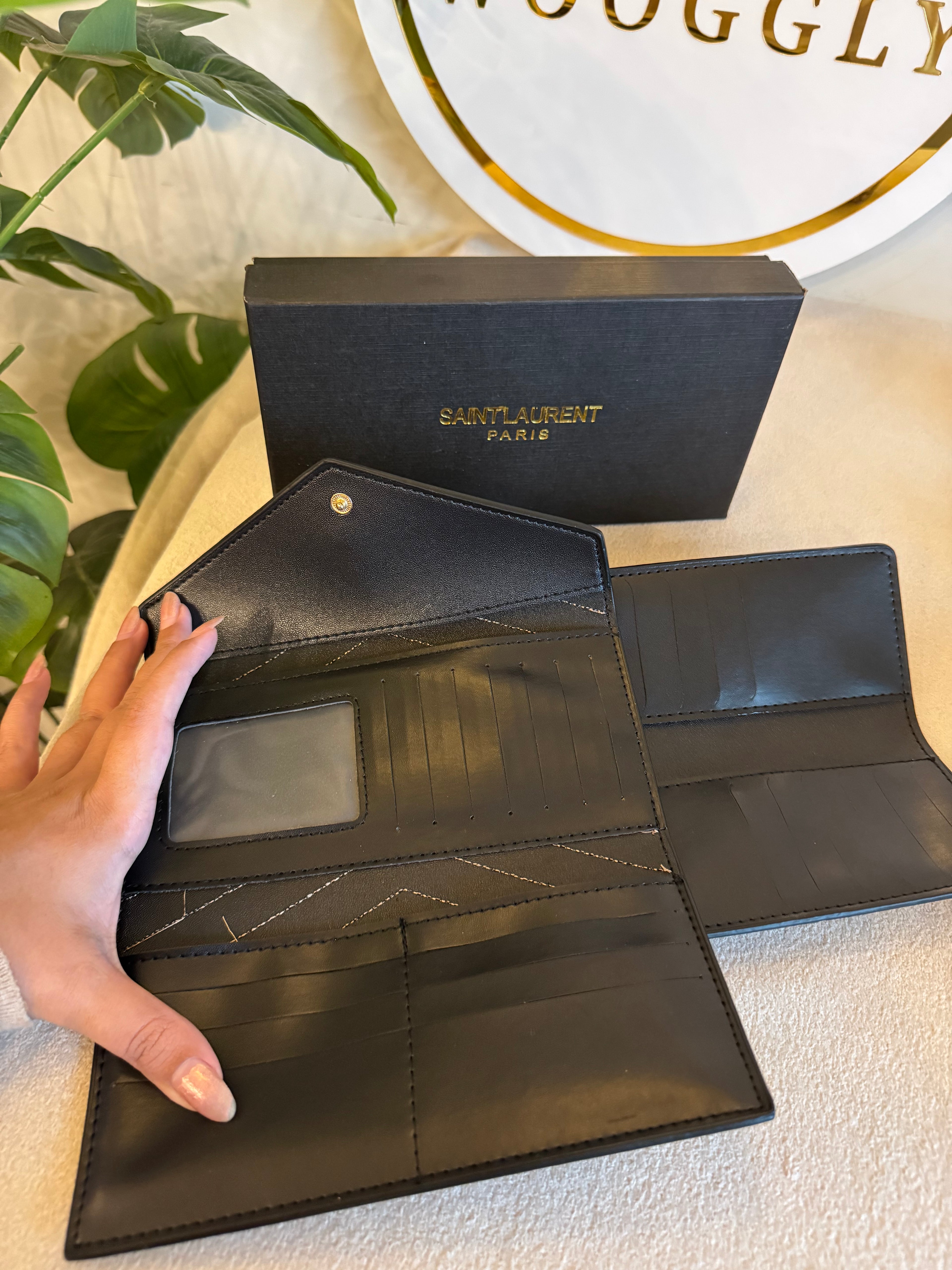 YSL Wallet with Card Holder Set (Beige) - Box Packing