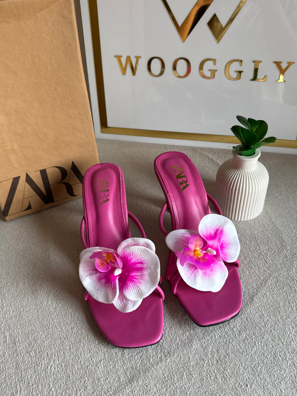 Zara Flower Heels HOT PINK - with Brand Box