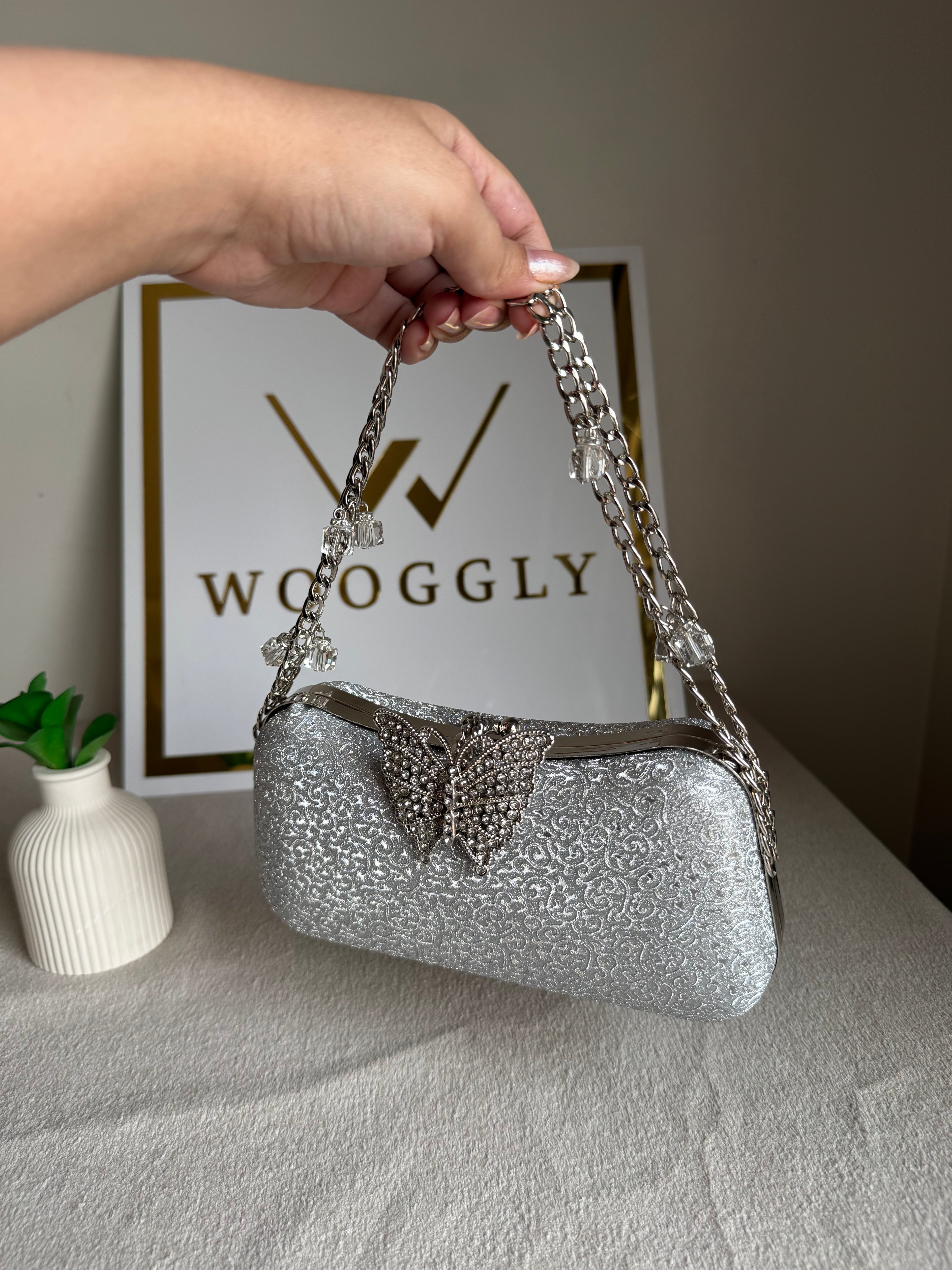 Rosy Butterfly Clutch (Silver)