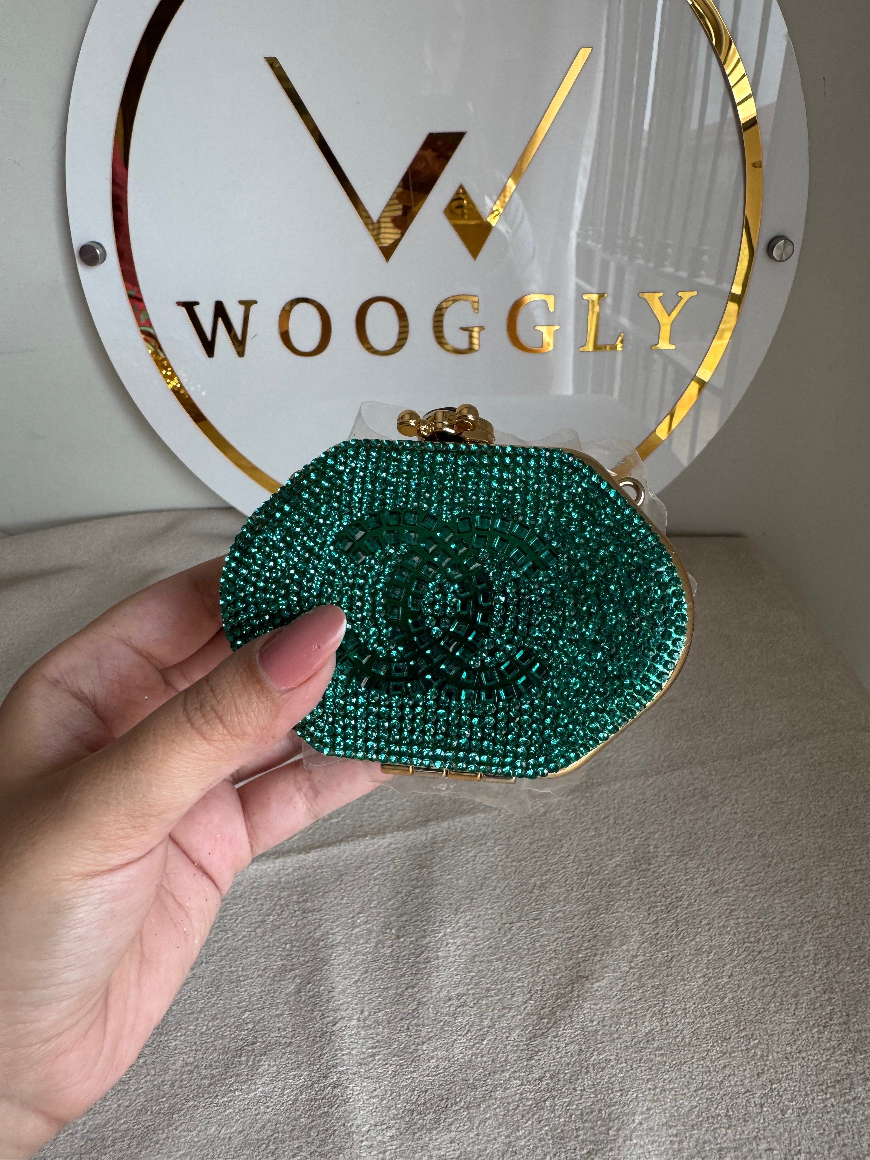 Mini Chanel Embellished Clutch with Chain - Turquoise