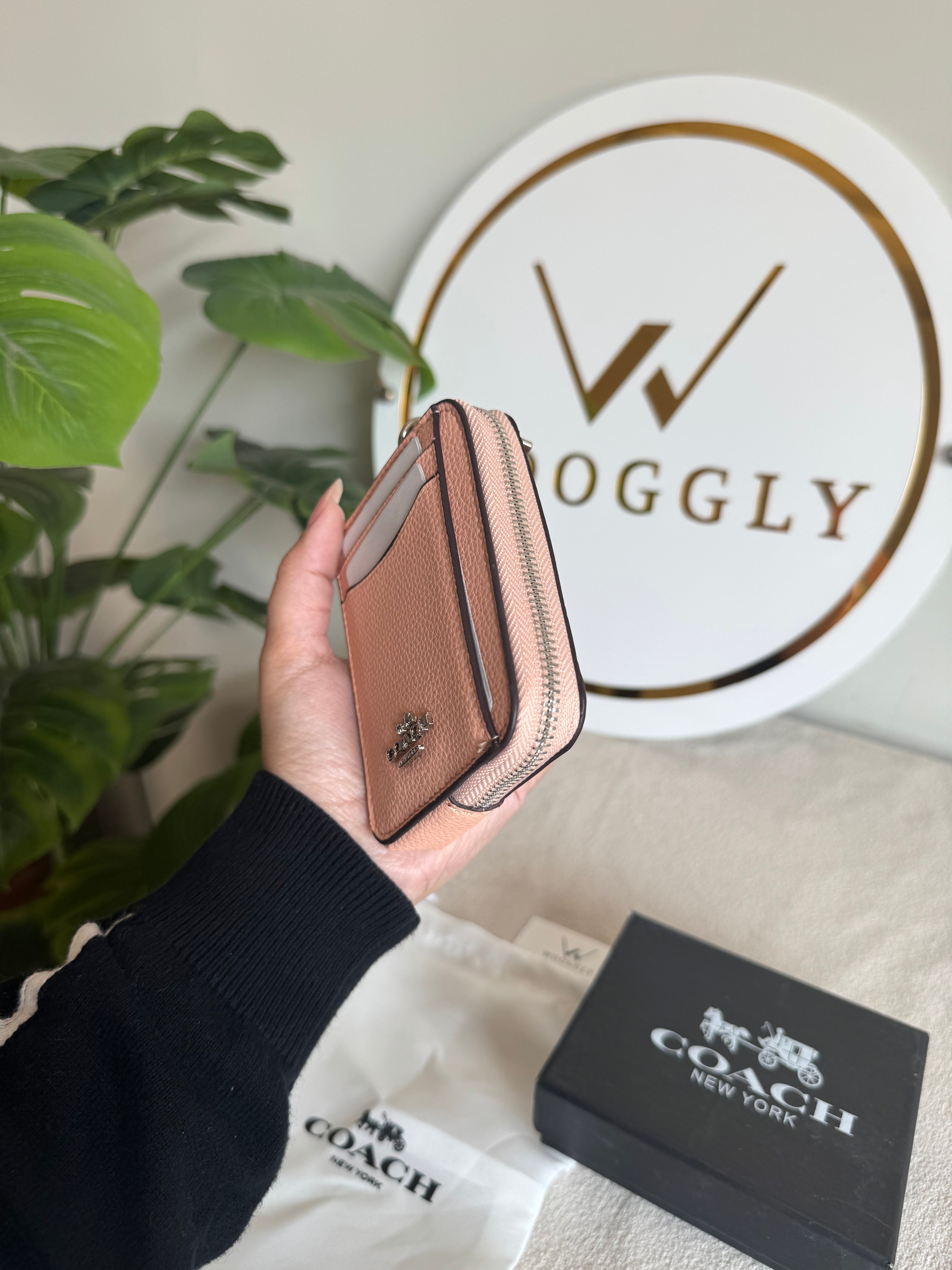 Coach Zip Card Case with Box Packing - Pretty Peach