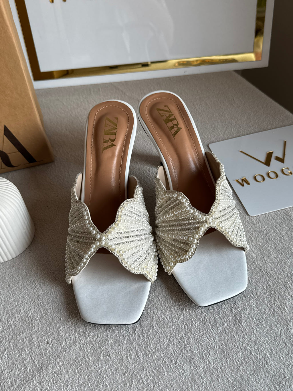 Viral Zara Faux Heels WHITE with Brand Box
