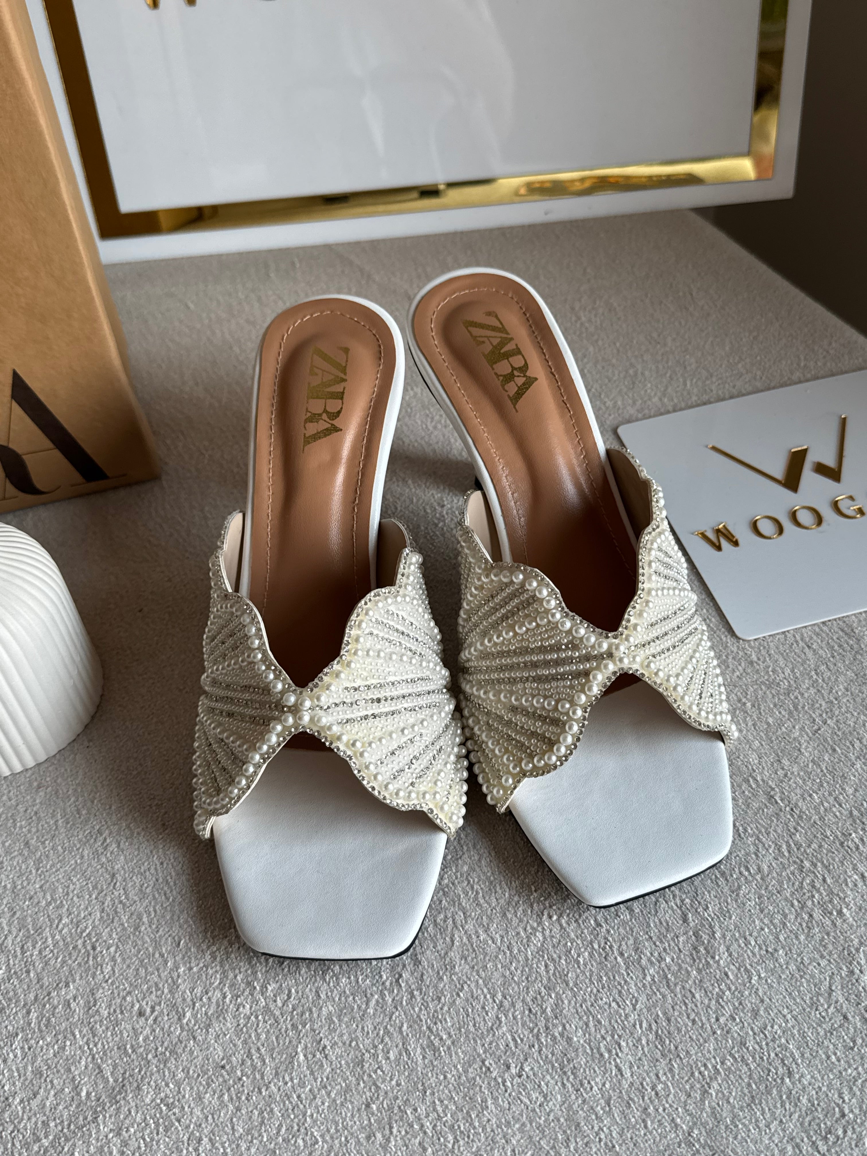 Viral Zara Faux Heels WHITE with Brand Box