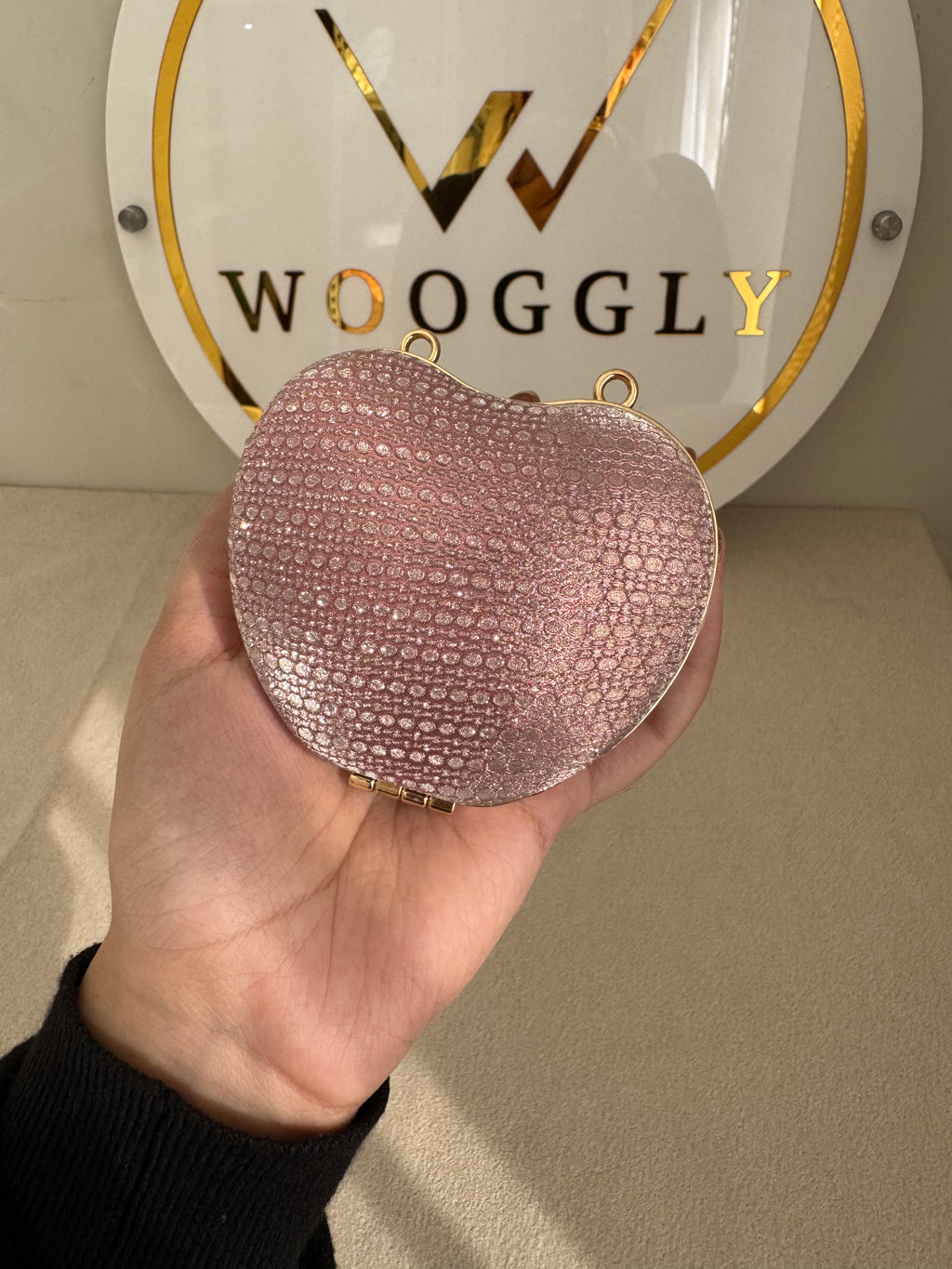 Apple Shimmer Clutch with Chain - Mini Pink