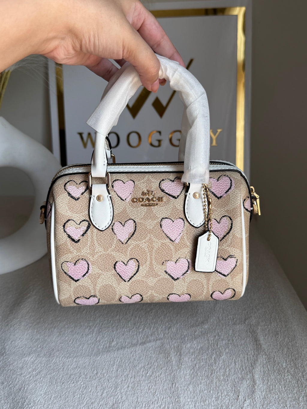 COACH Mini Duffle Bag PREMIUM with Long Strap (Baby Pink Hearts) - BOX PACKING