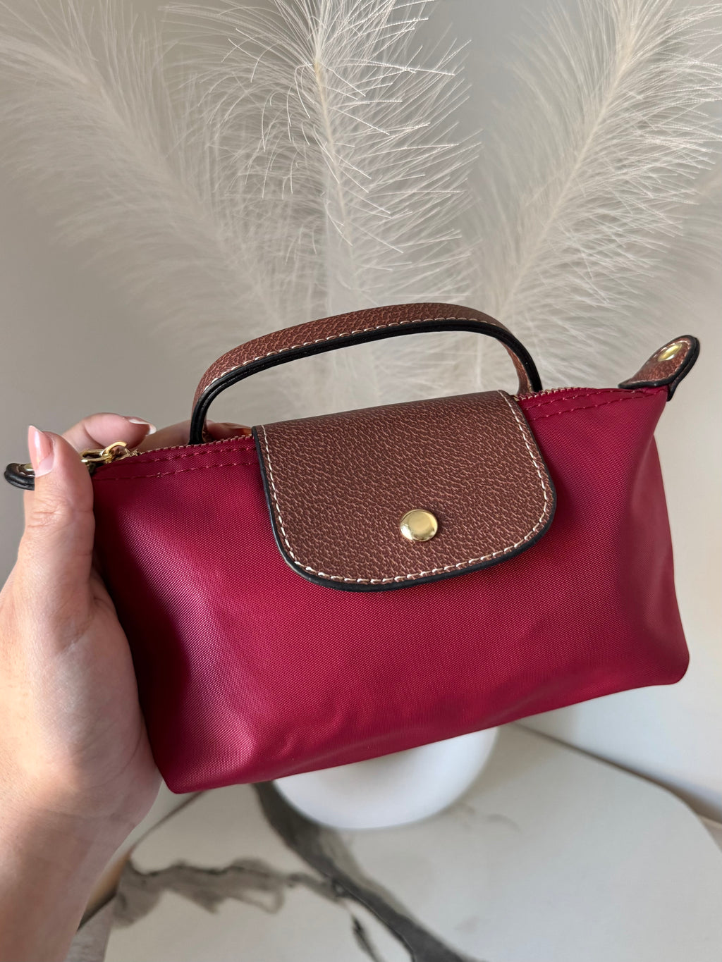 Longchamp Crossbody Bag with Strap - Small Maroon (NO LOGO)