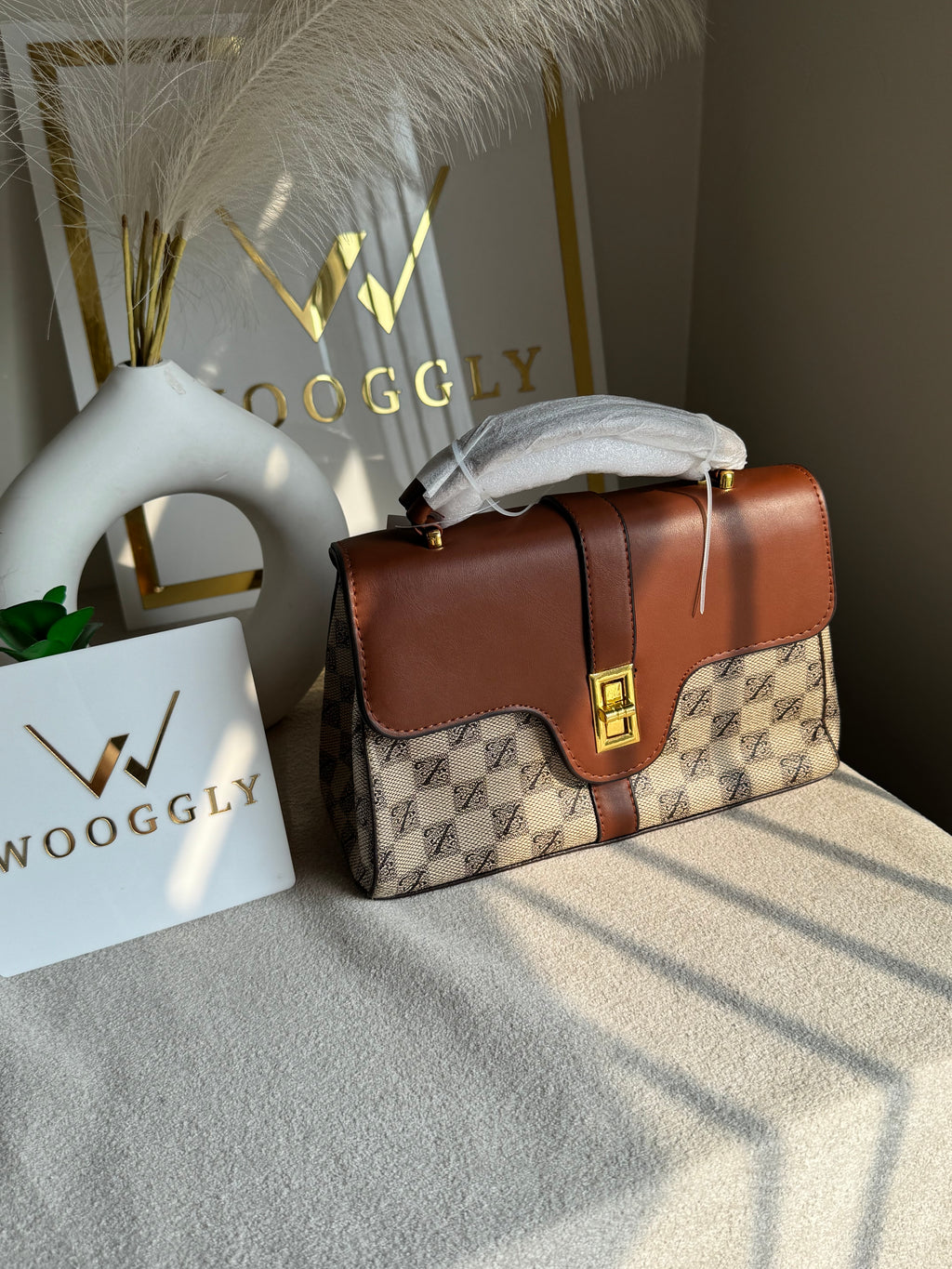 Premium Ella Hand Bag Beige & Brown