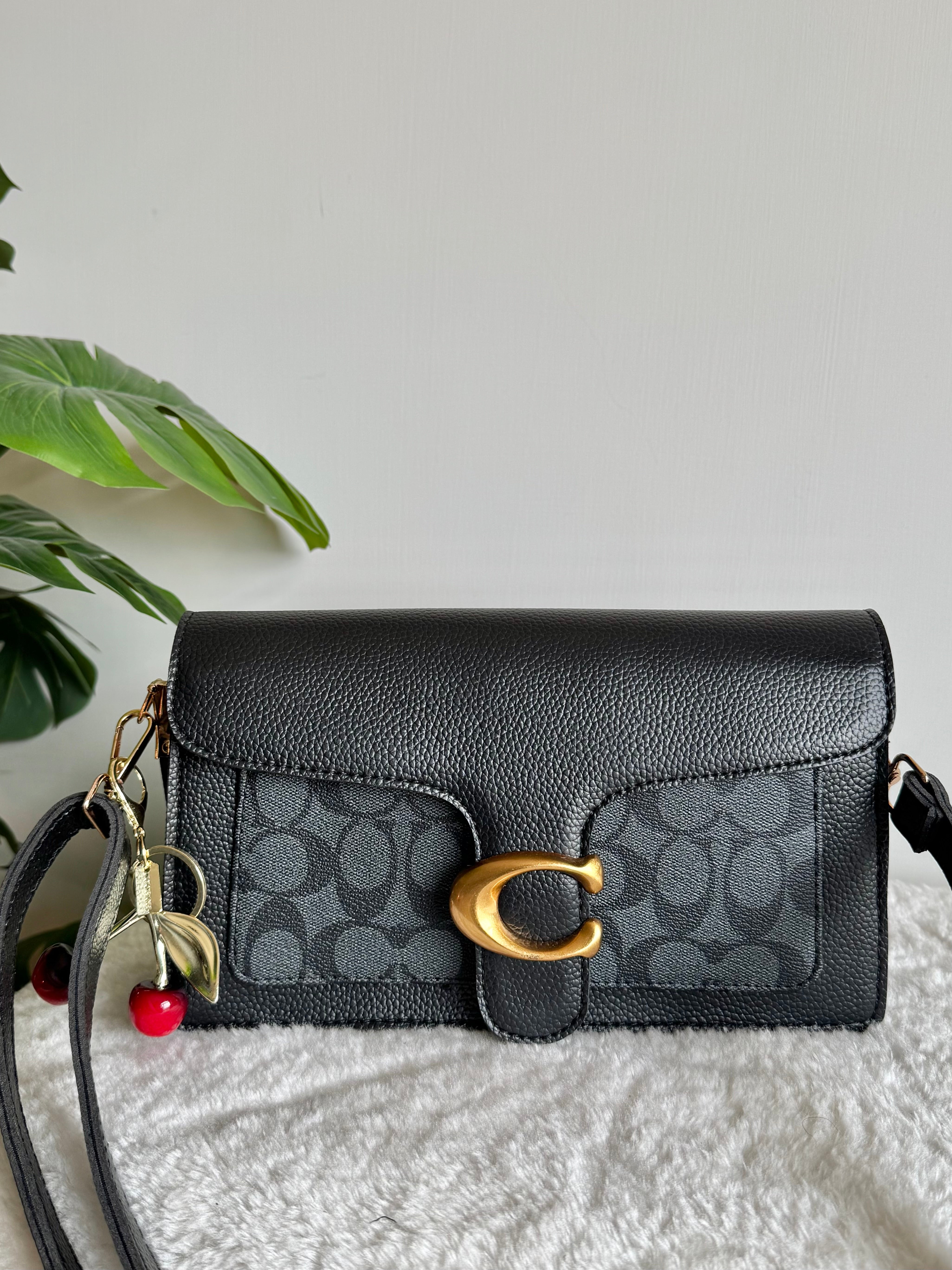 COACH TABBY with Coach Cherry Charm (Black & Grey) - BOX PACKING