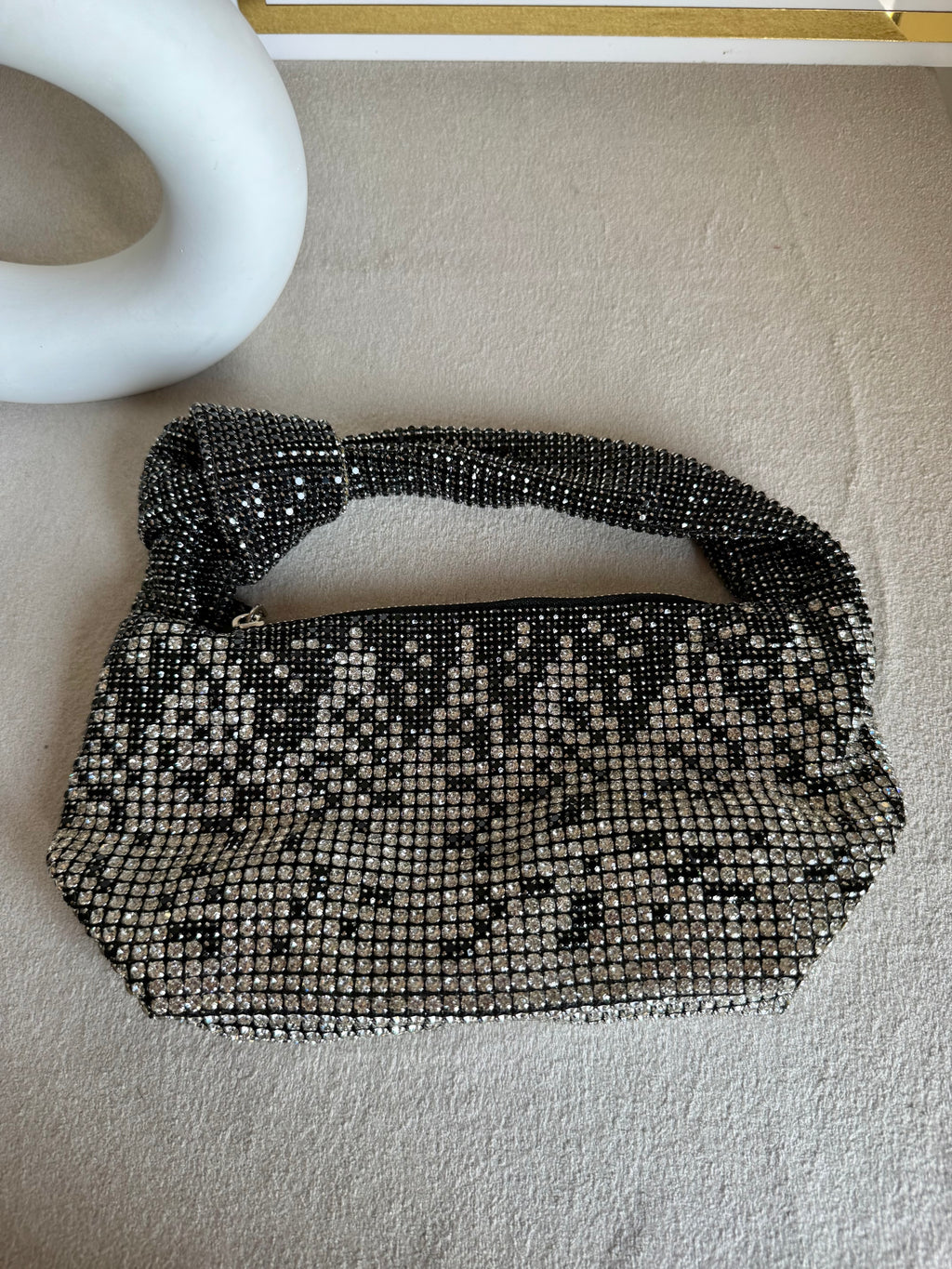 Party Wear Rhinestone Bow Bag - Black