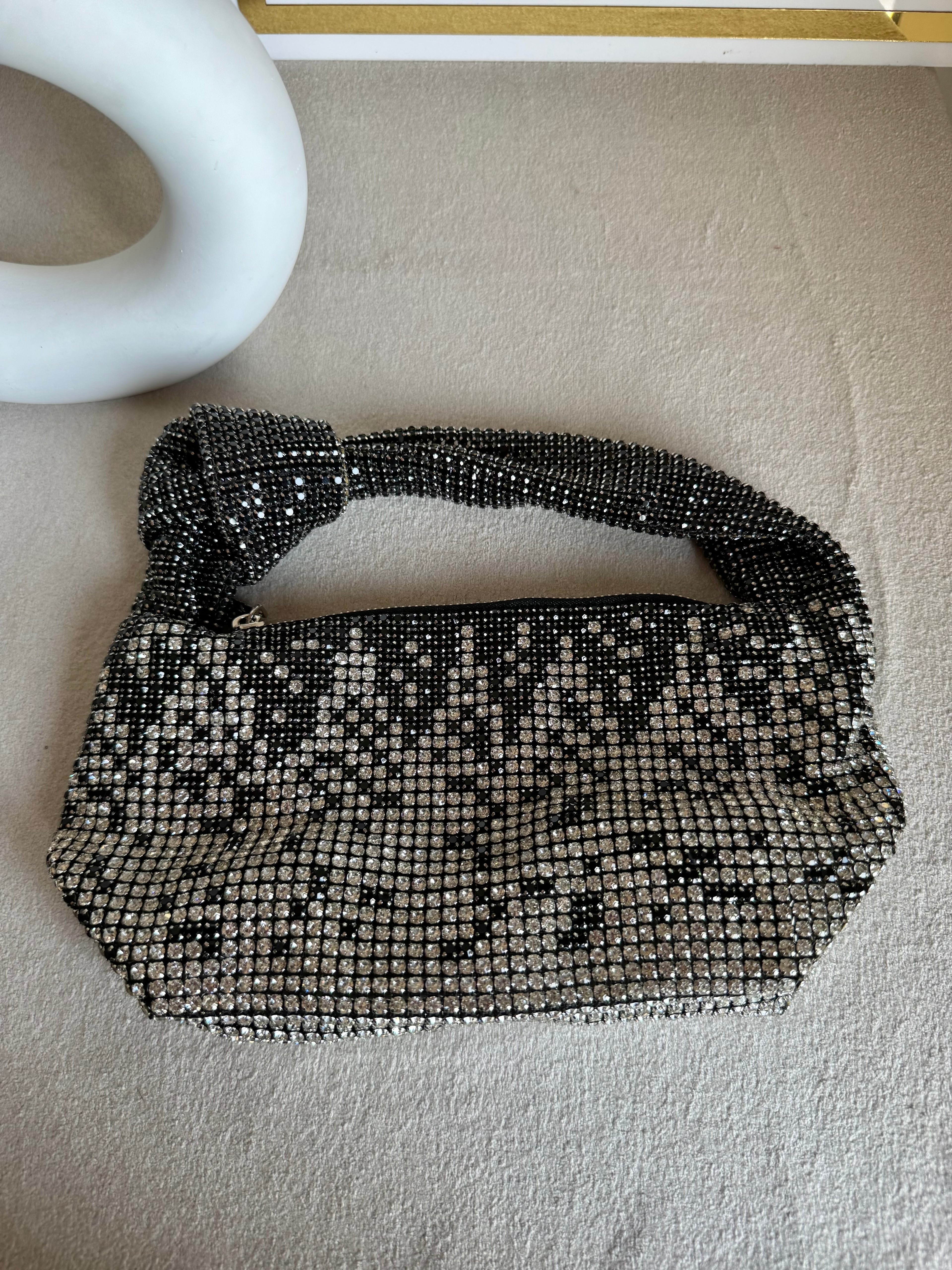 Party Wear Rhinestone Bow Bag - Black