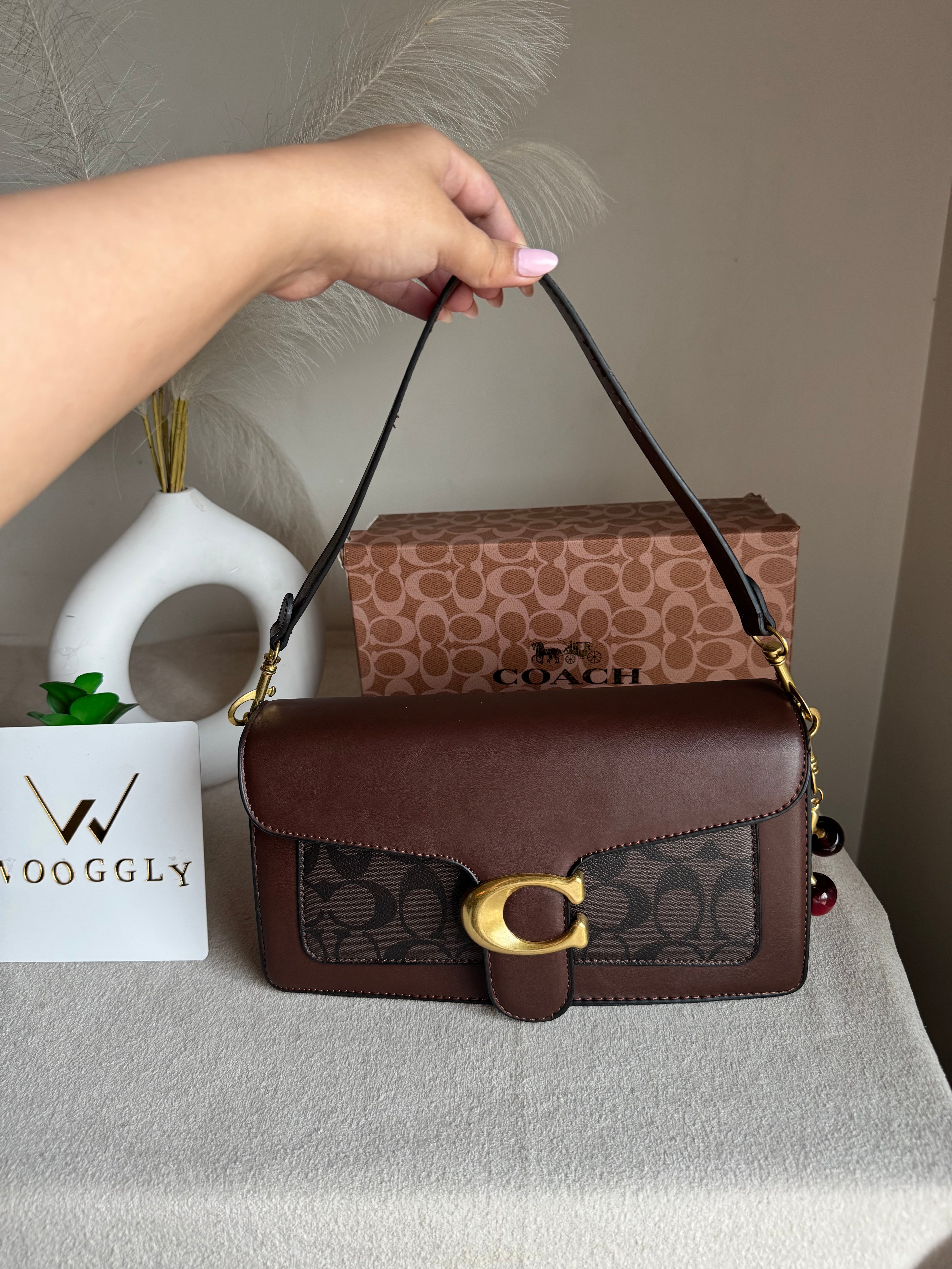 COACH TABBY Burgandy With Grey Good Quality -  BOX PACKING