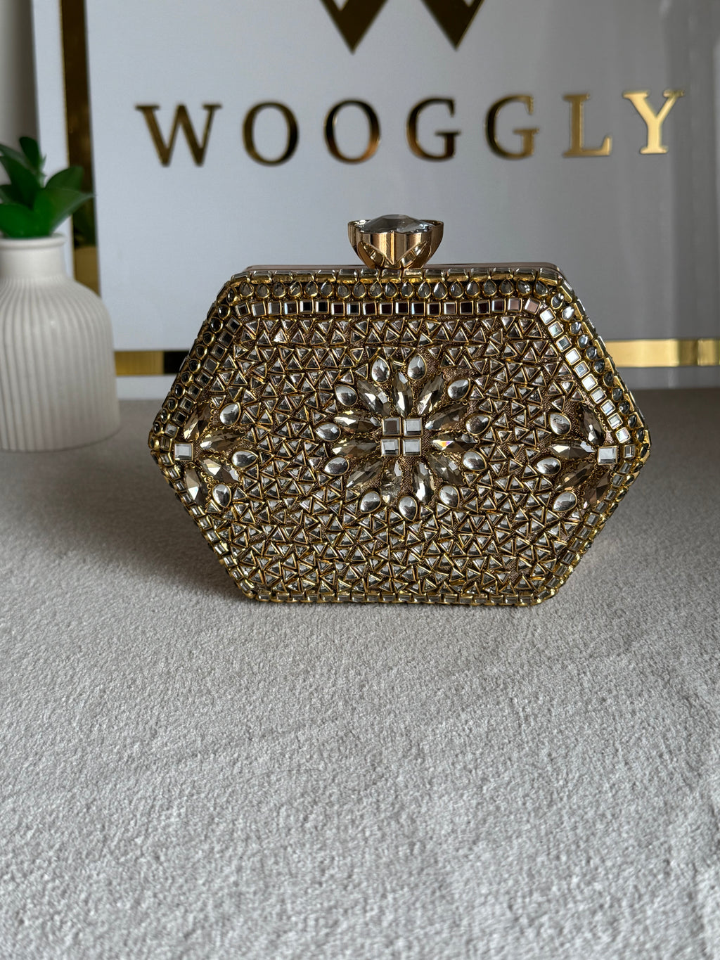Gulnaar Kundan Clutch - Mirror Stone
